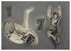 "Upsie Downsie", Handgeschnittene Schablone, Vintage-Bilder Acryl und Aerosol