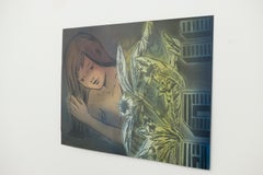 "Washed Off", girl with long hair with plants, vintage imagery and spray paint