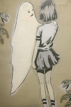 "Willst du spazieren gehen?" Schablone Vintage Geist und Blumen mit Mädchenfigur