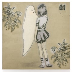 "You Want to Go For a Walk?" Stencil Vintage Ghost and Florals with Girl Figure