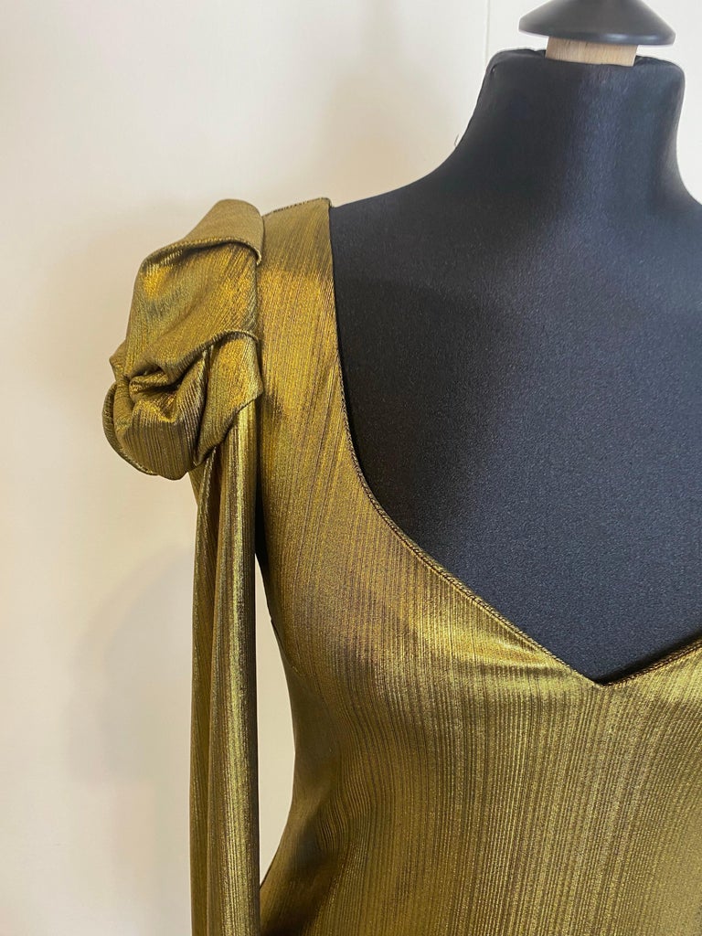 Amanda Uprichard Gold Dress with Padded Shoulders For Sale at 1stDibs