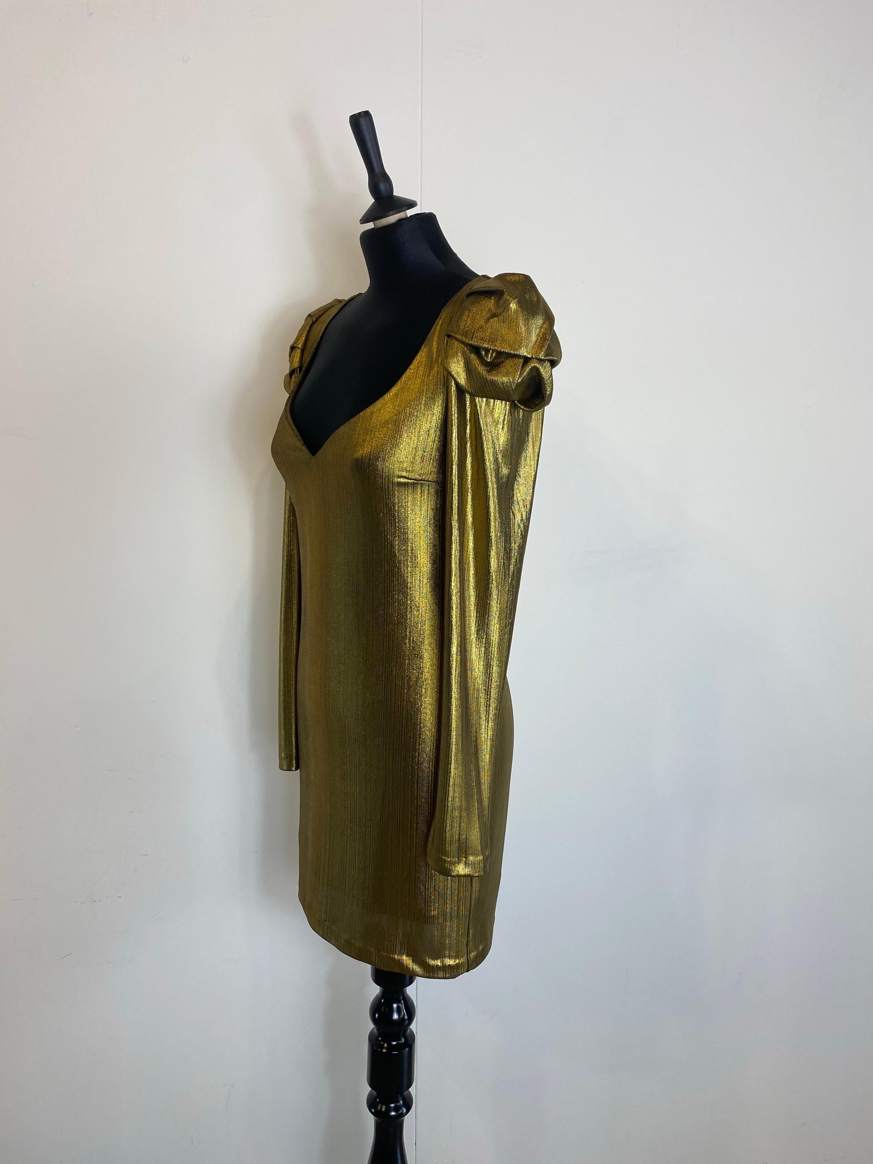 Marron Amanda Uprichard Gold Dress with Padded Shoulders en vente