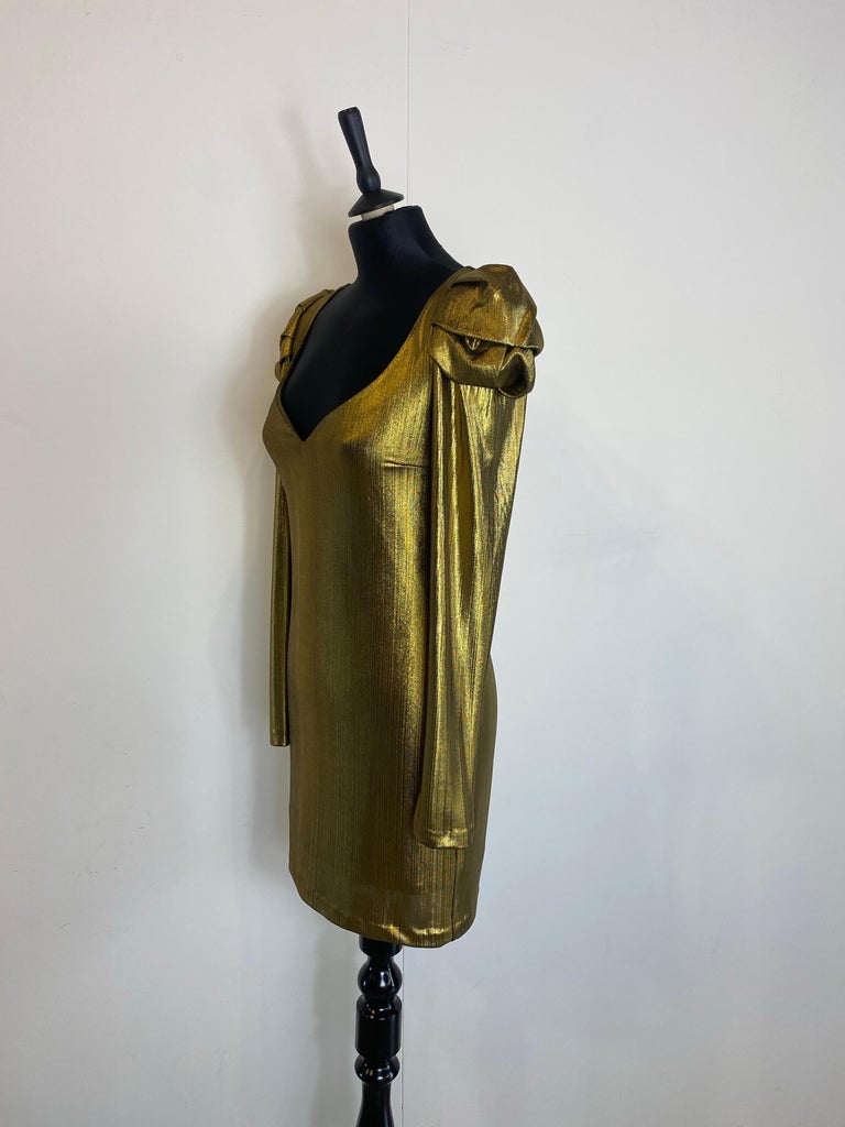 Amanda Uprichard Gold Dress with Padded Shoulders For Sale at 1stDibs Amanda Uprichard Gold Dress with Padded Shoulders For Sale at 1stDibs