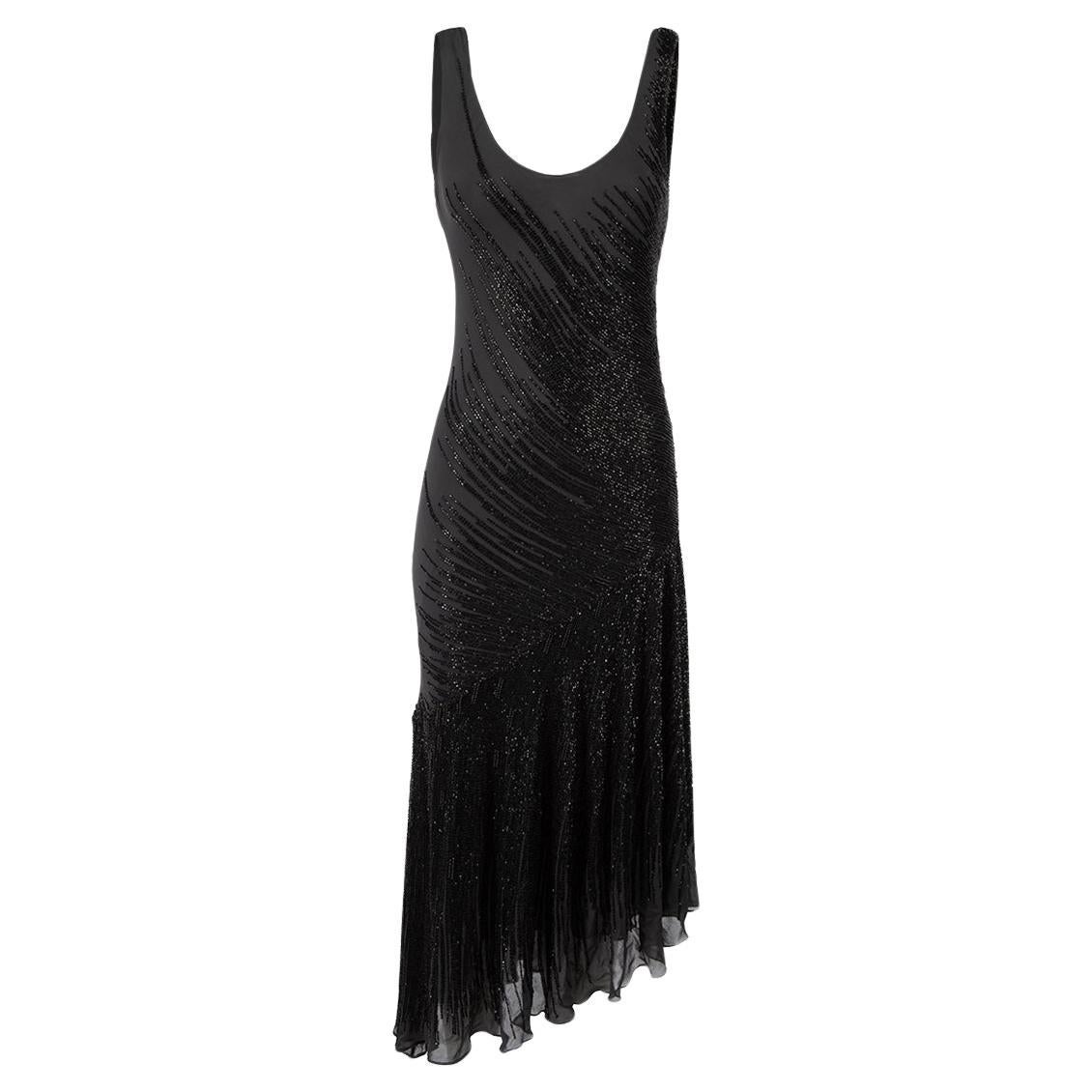 Amanda Wakeley Black Silk Embellished Dress Size M For Sale