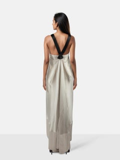 Amanda Wakeley Grey Silk Contrast Trim Flared Gown Size S