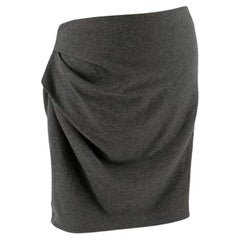 Amanda Wakeley Grey Wool Skirt with Ruched Side