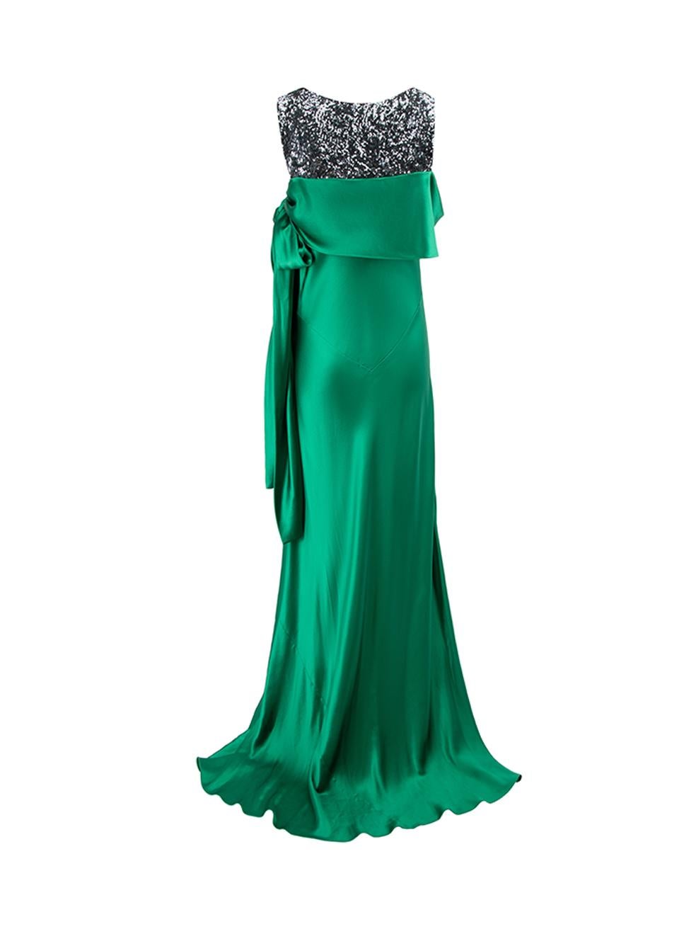 Amanda Wakeley Women's Green Silk Sequinned Maxi Gown In Good Condition In London, GB