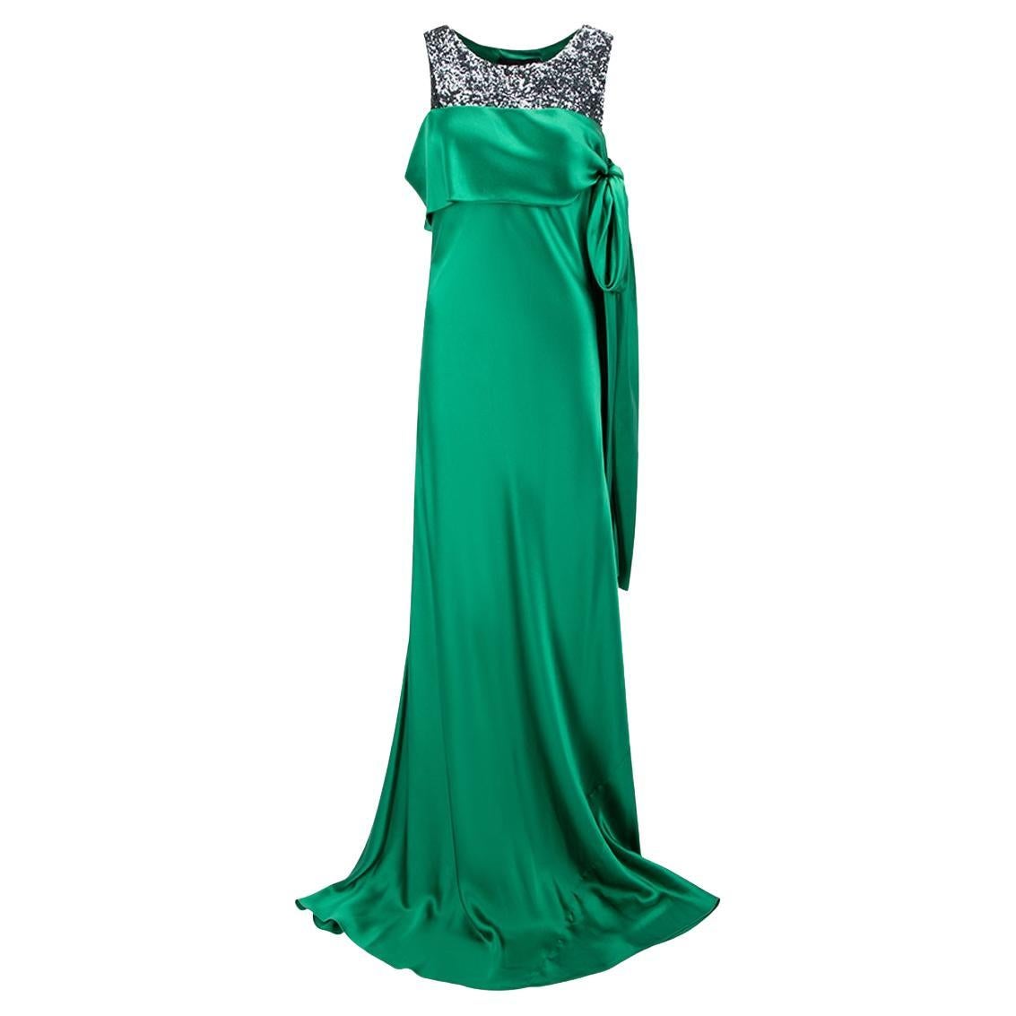 Amanda Wakeley Women's Green Silk Sequinned Maxi Gown