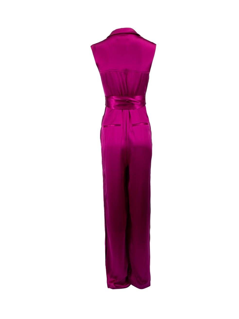 Amanda Wakeley Women's Purple Contrast Lapel Belted Jumpsuit In Good Condition In London, GB