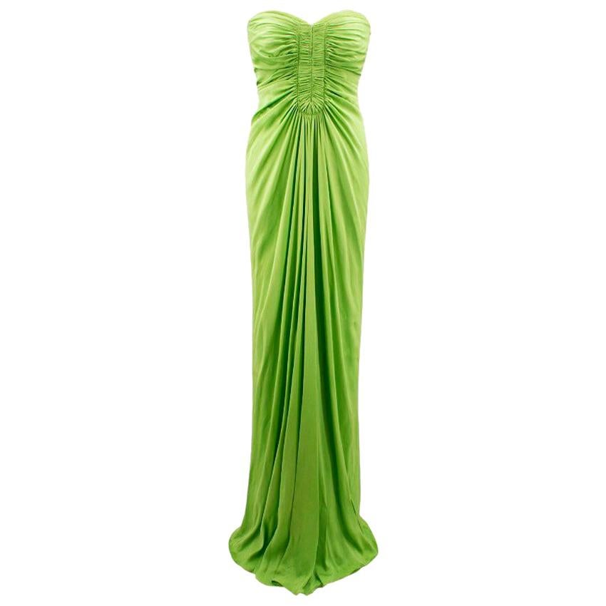 Amanda Wakely Lime Green Strapless Gown - Size Small For Sale