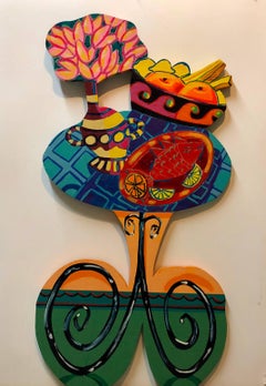 Retro Pop Art Carved Wall Sculpture Painting Bright Vibrant Colors 