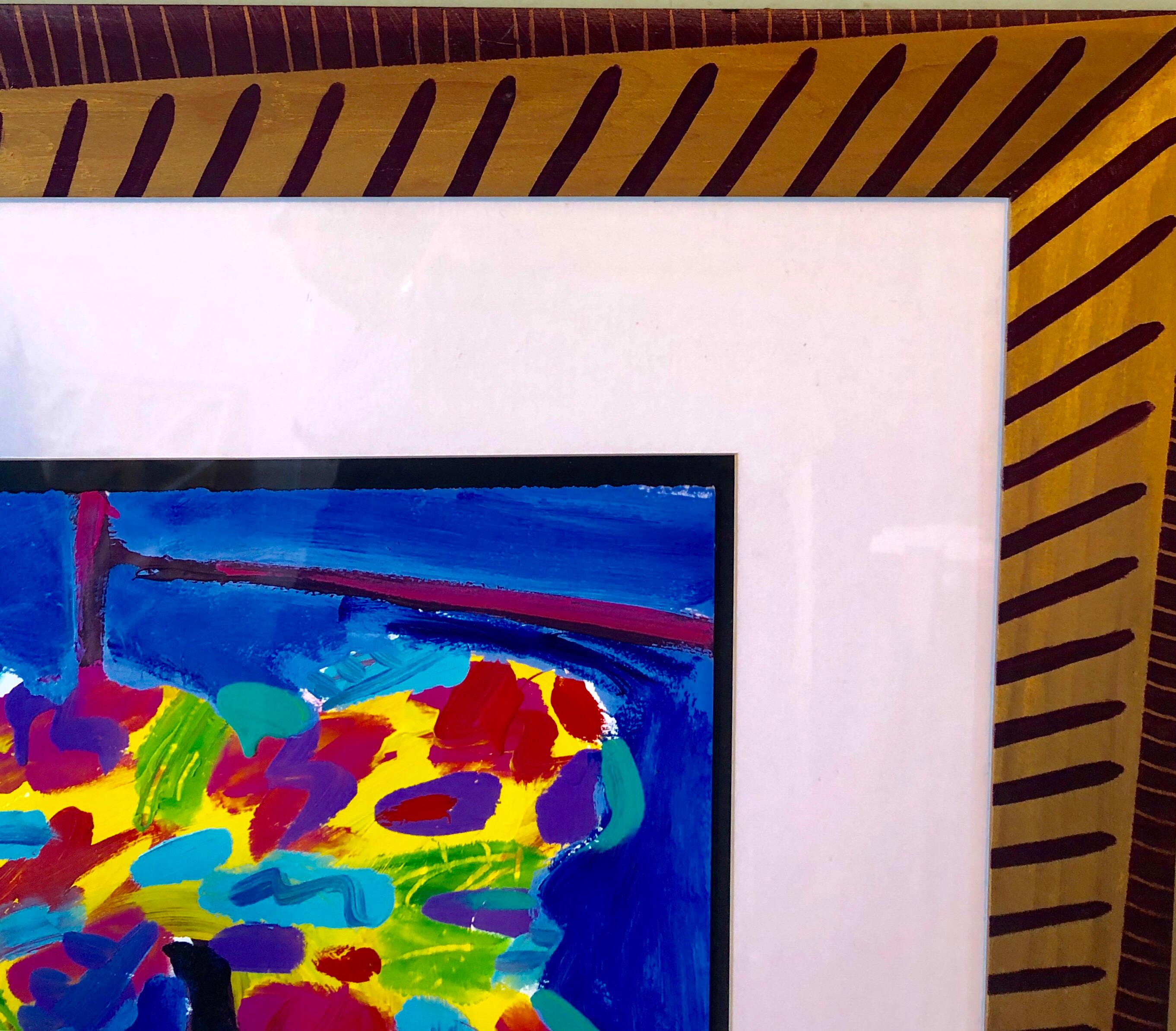 Pop Art Painting Bright Vibrant Colors Artist Painted Frame Flowers in Vase 2
