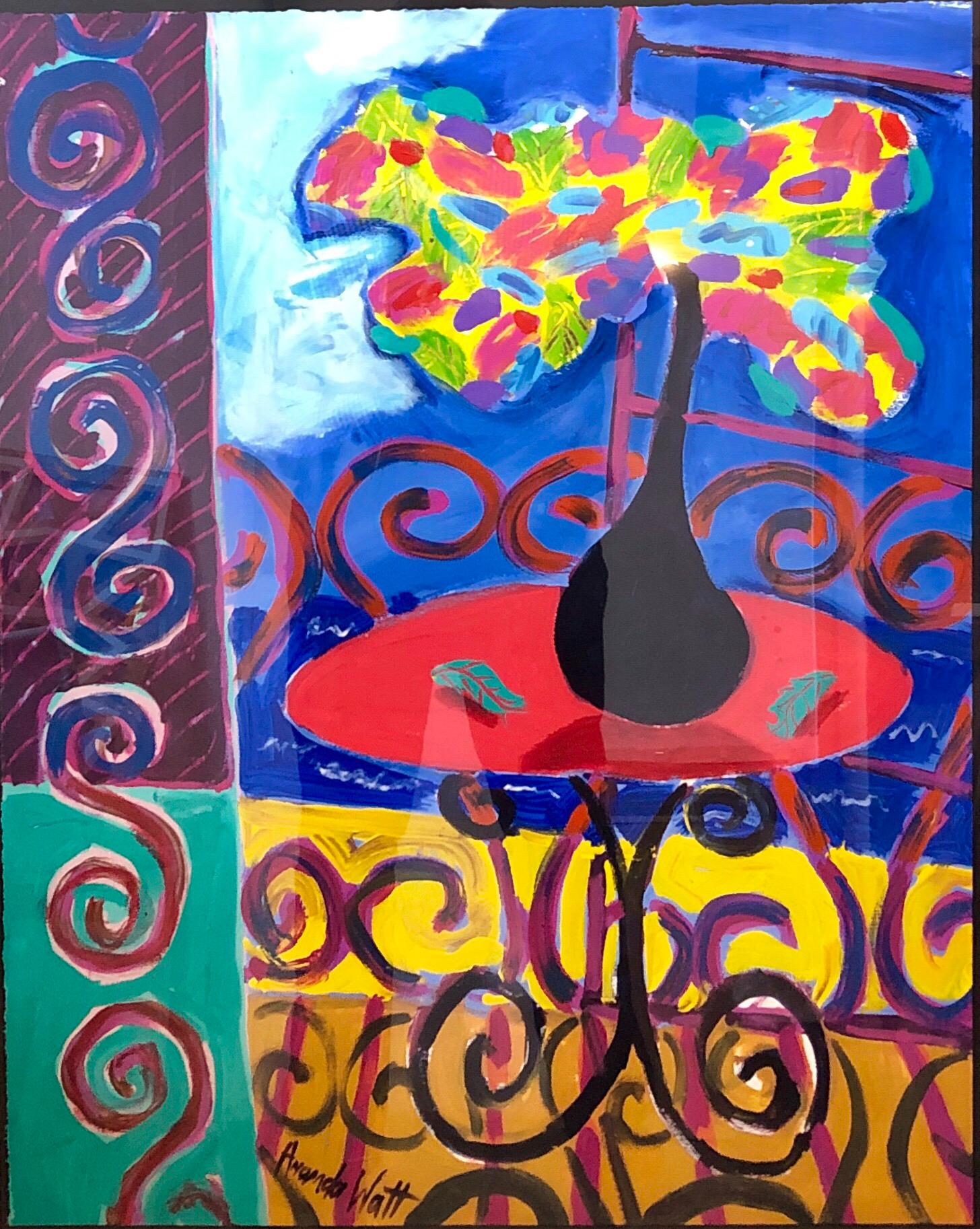 Pop Art Painting Bright Vibrant Colors Artist Painted Frame Flowers in Vase 5