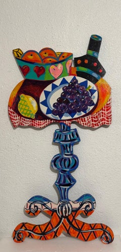 Pop Art Painting Carved Wall Sculpture Amanda Watt Breakfast Table Vibrant Color