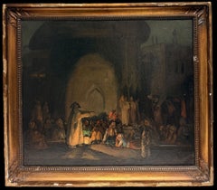 Antique French Orientalist North African Night Time Figures around Camp Fire (Figure notturne intorno al fuoco)