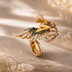Anello Amanecer con diamanti verdi e bianchi in oro giallo 18 carati