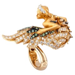 Anello Amanecer con diamanti verdi e bianchi in oro giallo 18 carati