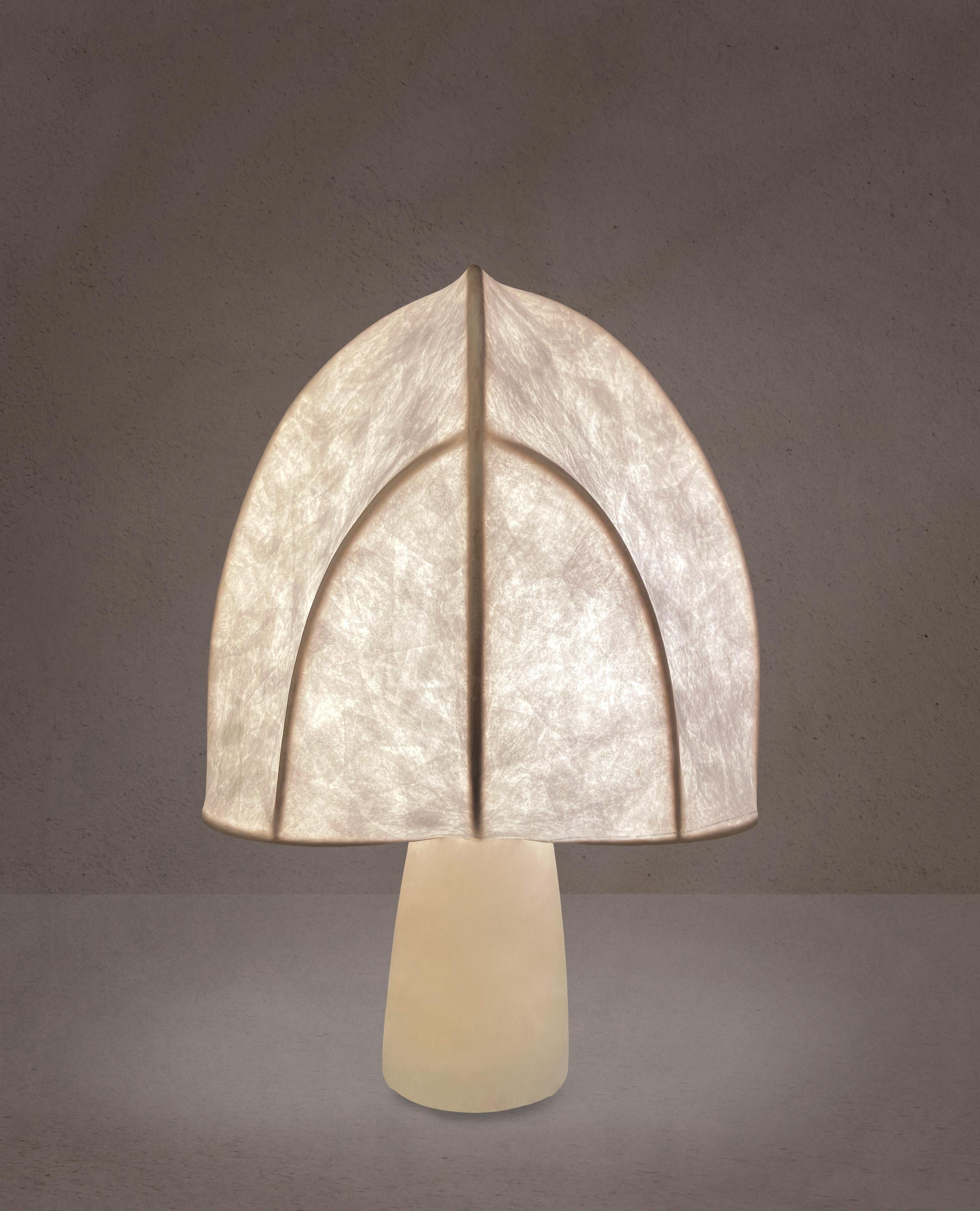 Amanite Table Lamp by Cécile Philibert
Material: Rattan, silk paper, alabaster.
Dimensions: D 23 x W 24 x H 34 cm

All our lamps can be wired according to each country. If sold to the USA it will be wired for the USA for instance.

Cécile