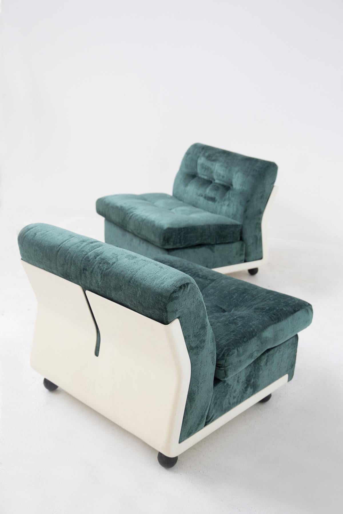 Amanta Armchairs by Mario Bellini for C&B in Green Velvet with Round Feet 5