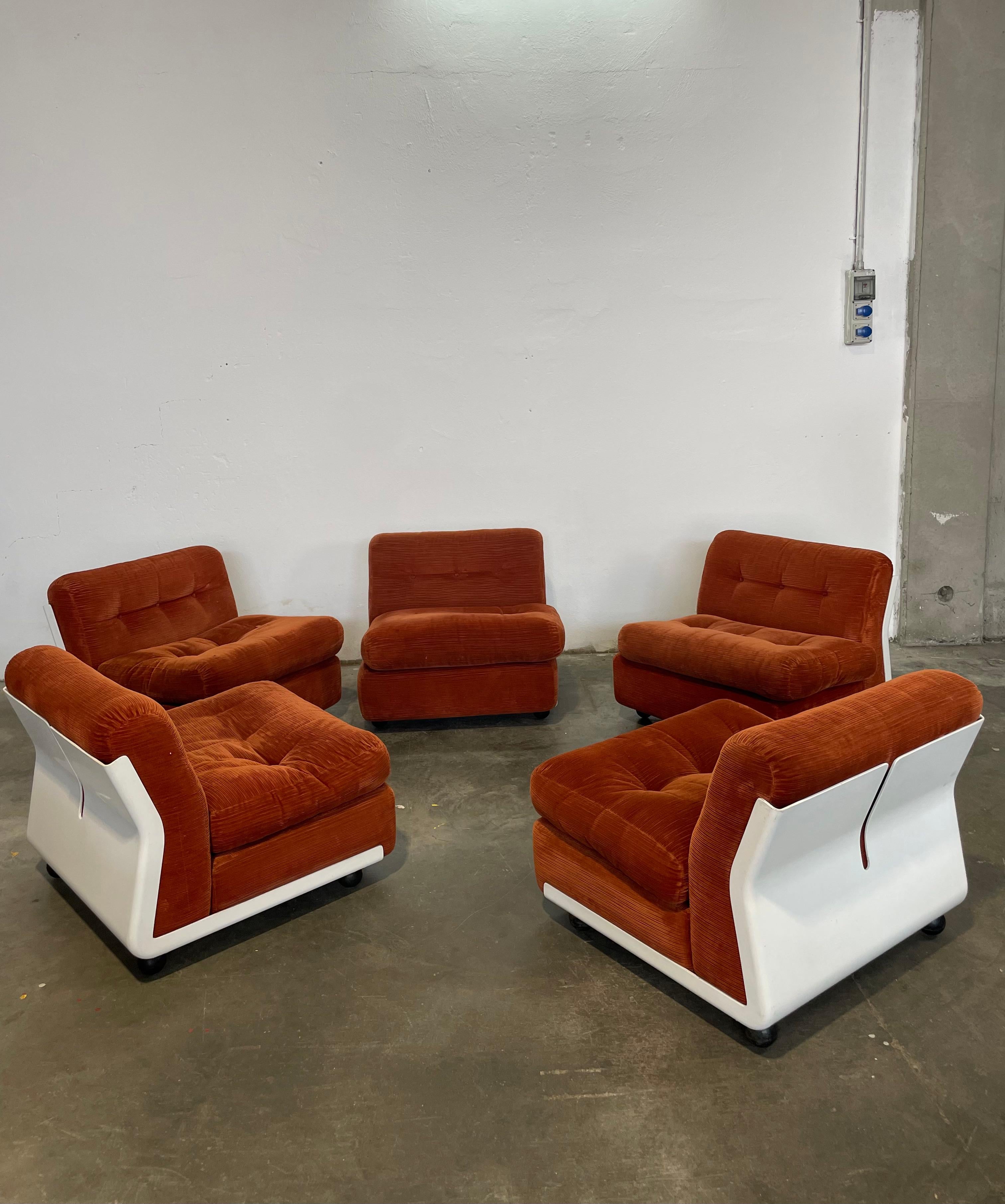 Amanta Mario Bellini per B&B 5 Poltroncine modulari in velluto im Zustand „Gut“ im Angebot in Ghedi, IT