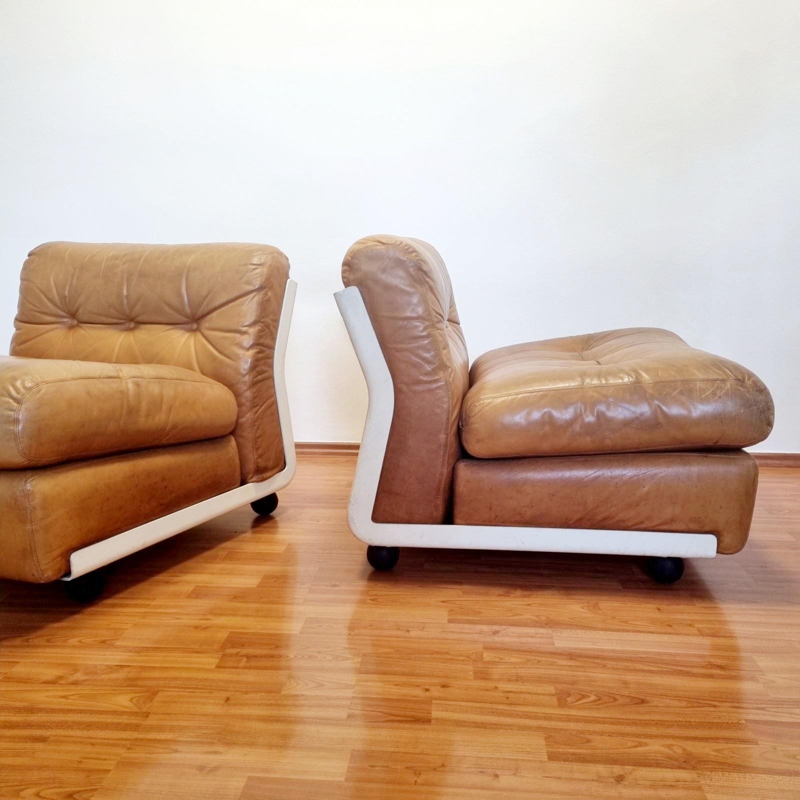 Mid-Century Modern Amanta Modular Leather Sofa by Mario Bellini for C&B Italia, Italy, 1970s, Pair For Sale