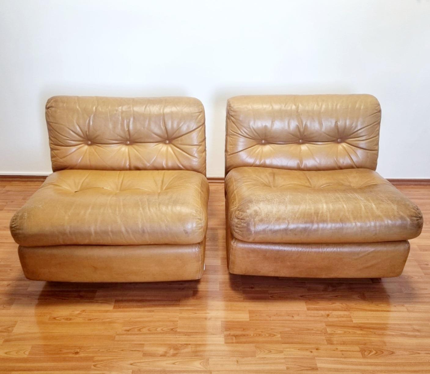 Late 20th Century Amanta Modular Leather Sofa by Mario Bellini for C&B Italia, Italy, 1970s, Pair For Sale