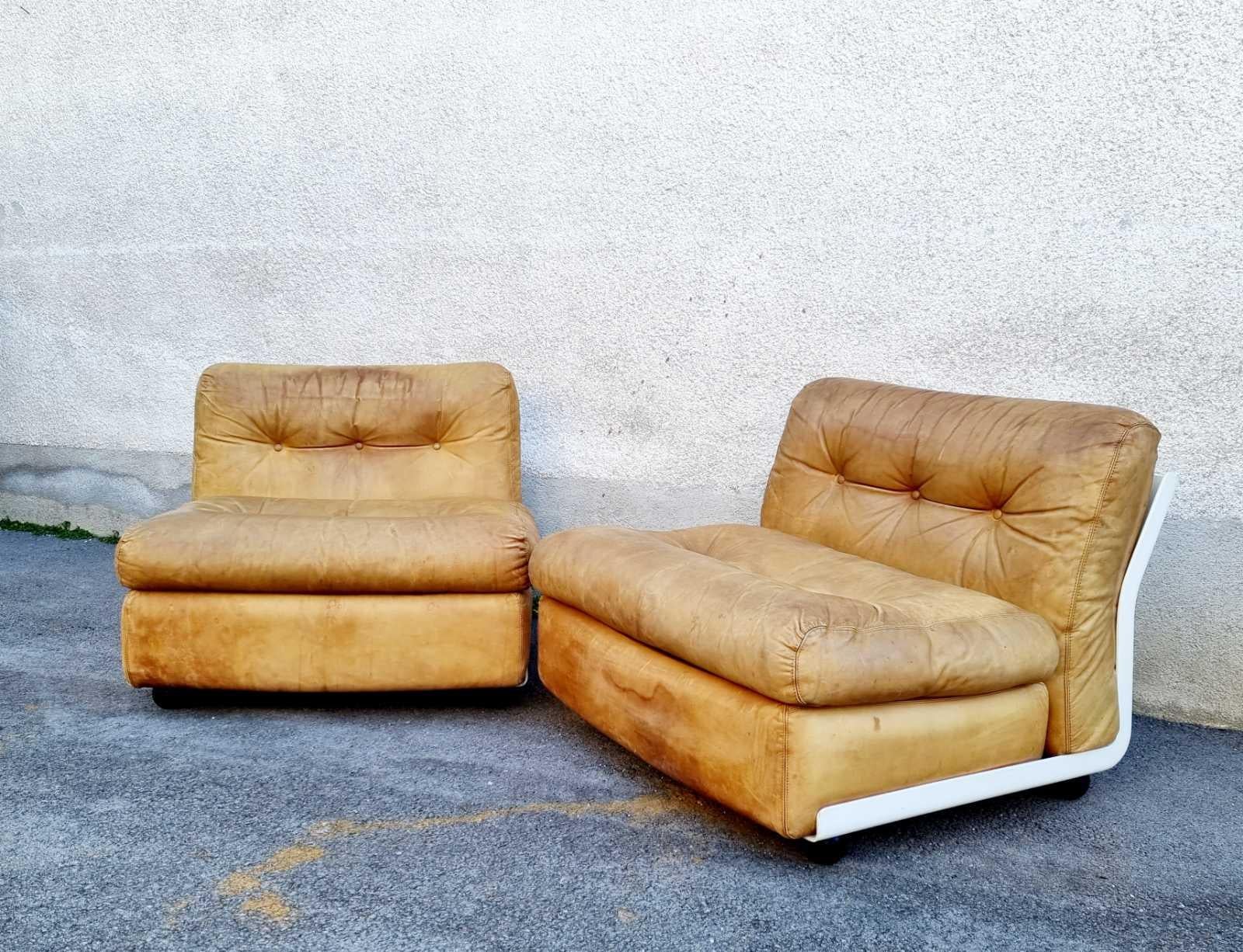 Mid-Century Modern Amanta Modular Leather Sofa by Mario Bellini for C&B Italia, Italy, 1970s, Pair For Sale