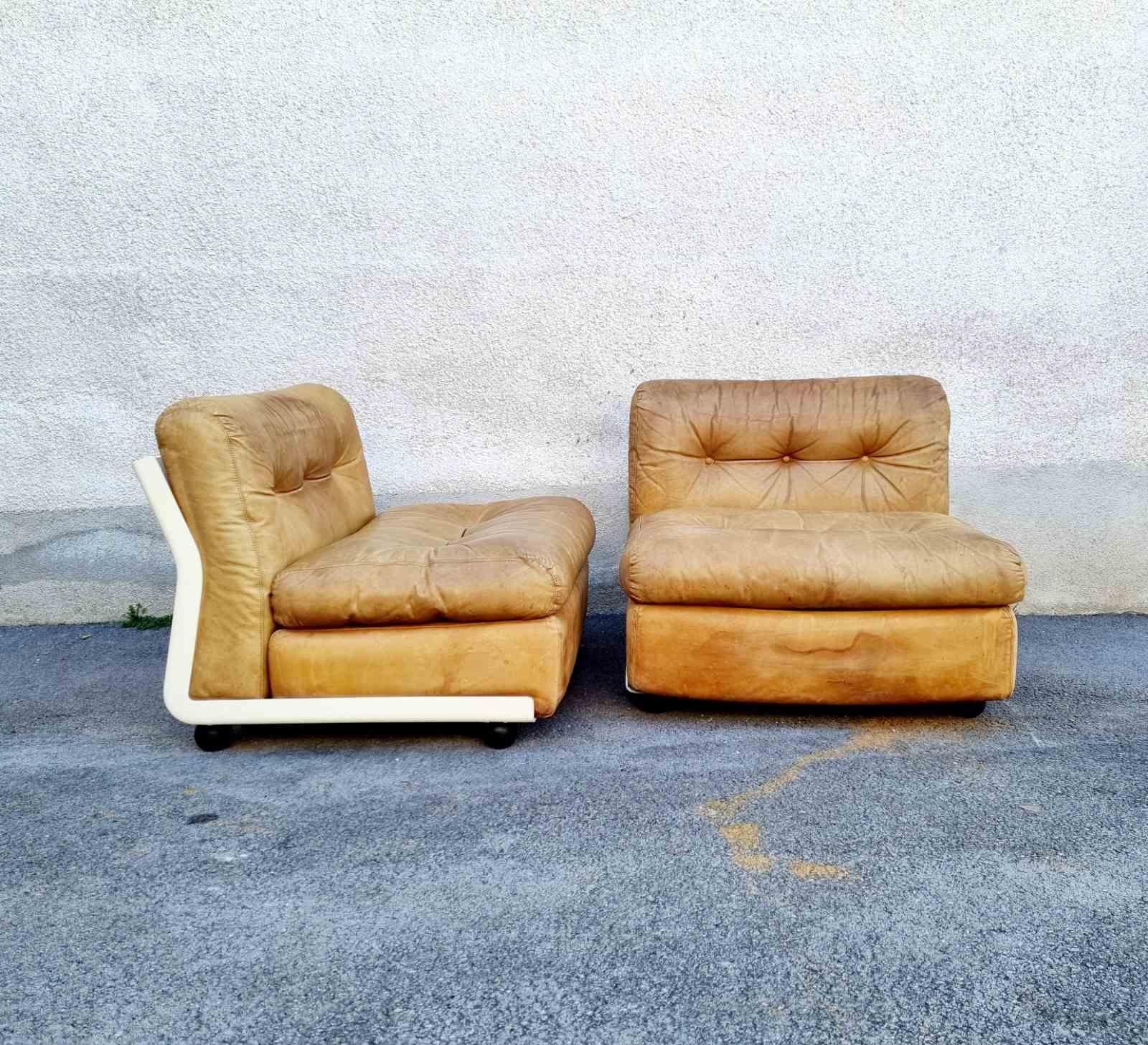 Fin du 20e siècle Paire de canapés modulaires en cuir Amanta de Mario Bellini pour C&b Italia, Italie, années 70 en vente
