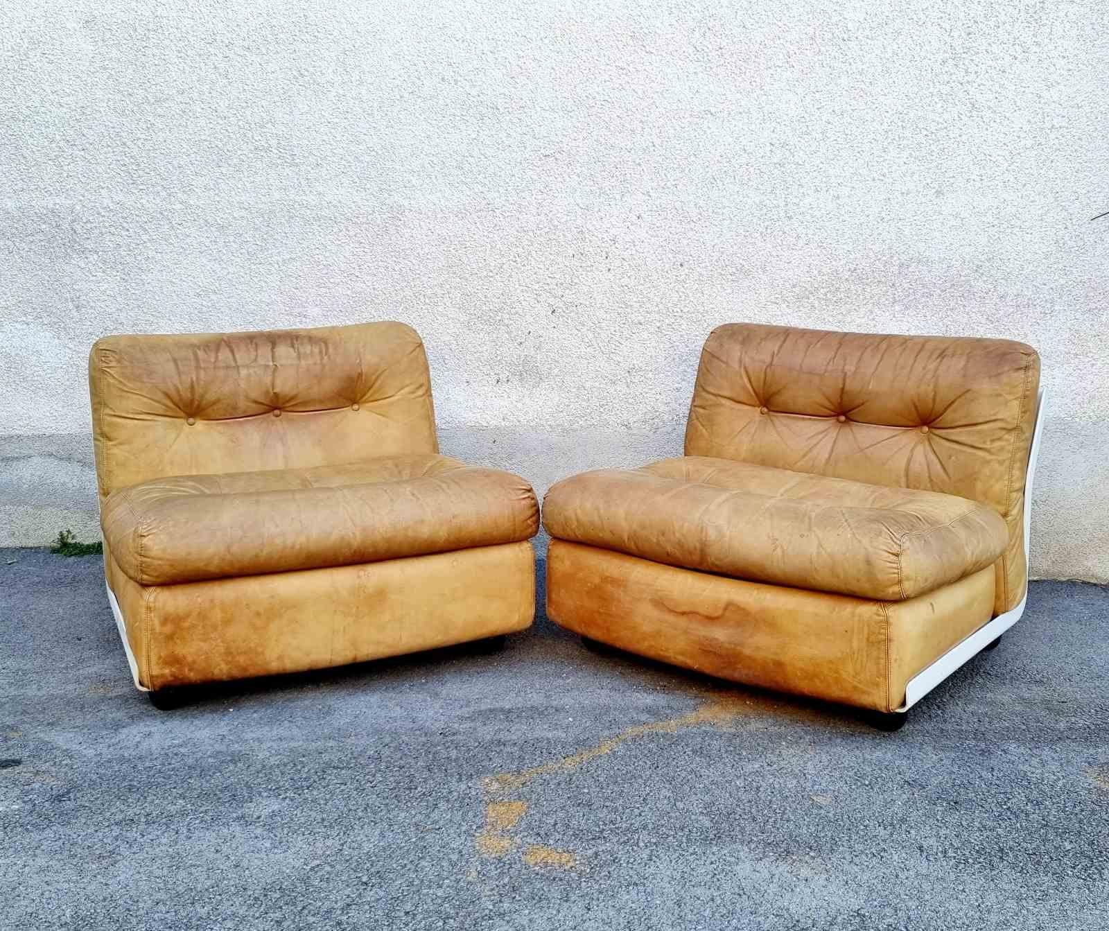Amanta Modular Leather Sofa by Mario Bellini for C&B Italia, Italy, 1970s, Pair In Good Condition For Sale In Lucija, SI