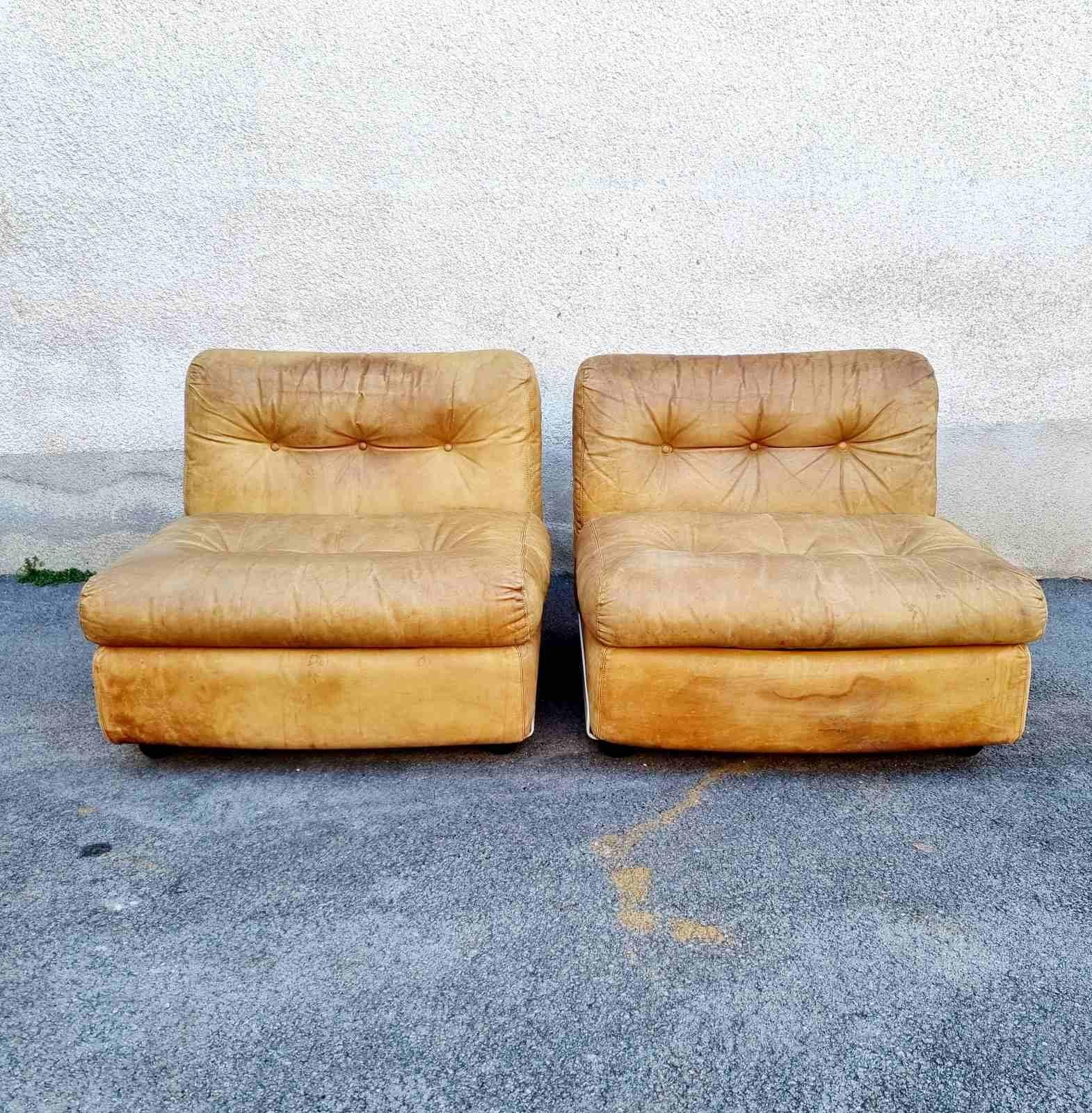 Late 20th Century Amanta Modular Leather Sofa by Mario Bellini for C&B Italia, Italy, 1970s, Pair For Sale