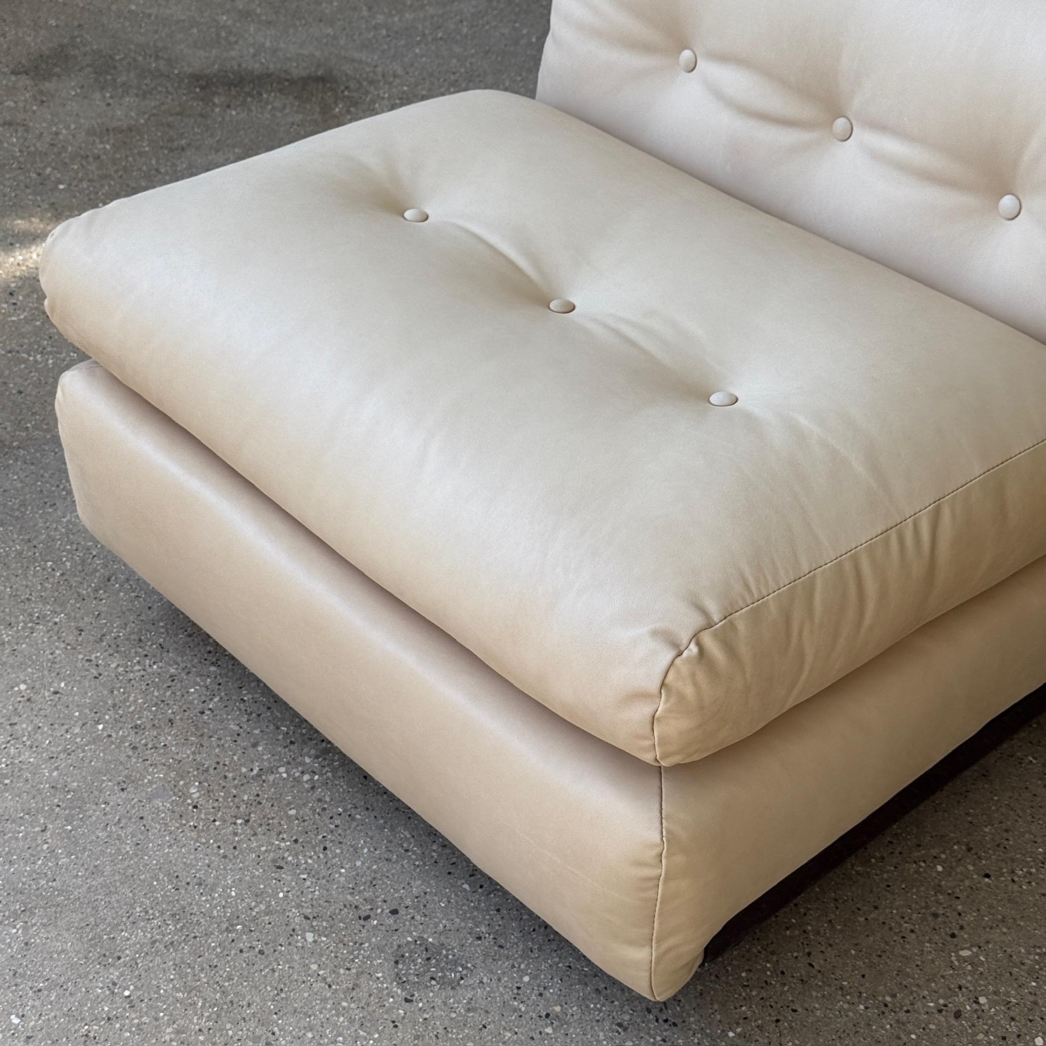 c. 1976. Price is for the set. Contact us if you’d like to purchase a single item. Previously reupholstered in beige leather. Rare and hard to find. 


