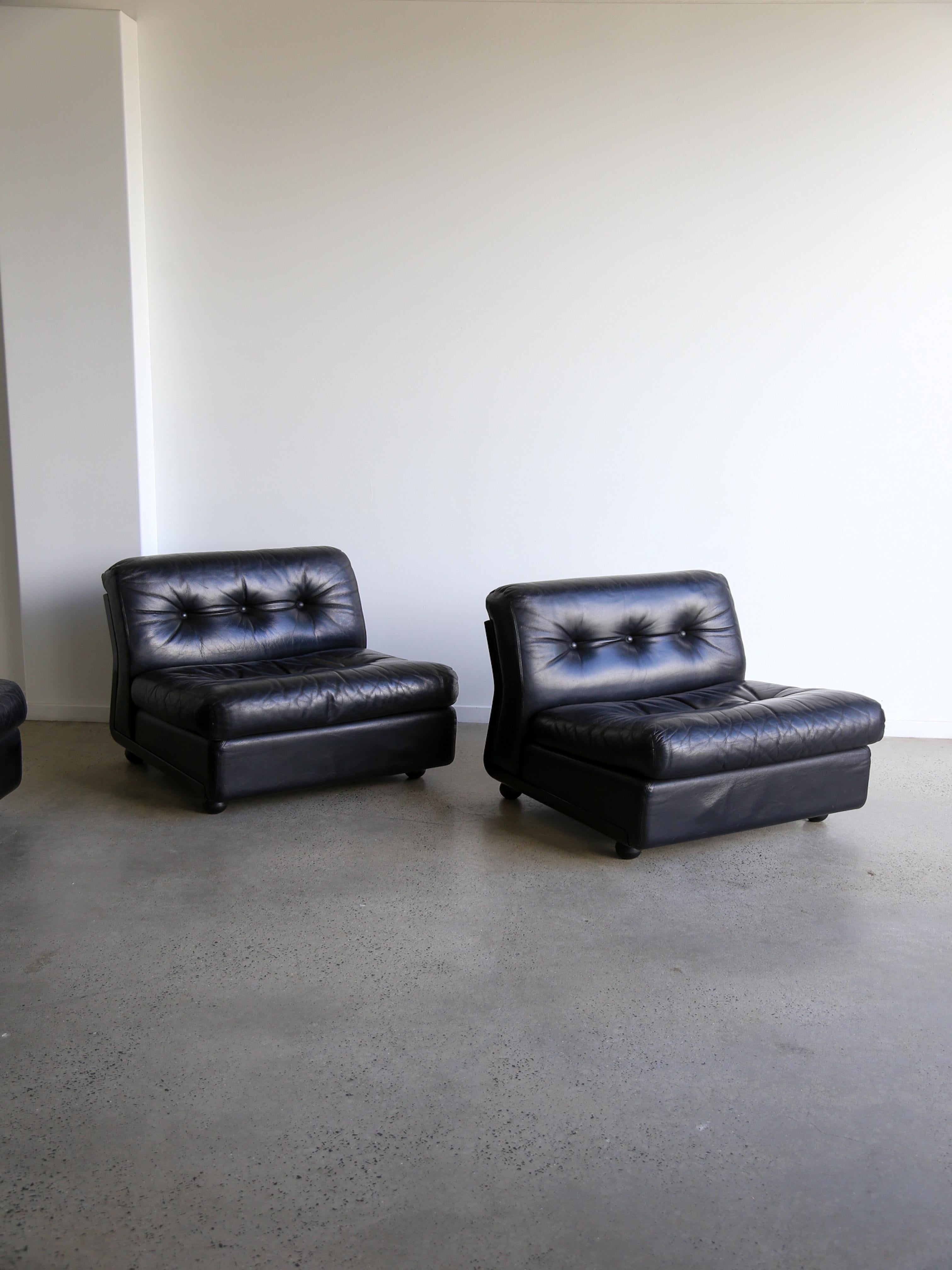Européen Amanta Modular Sofa in Black Leather Par Mario Bellini pour B&B Italia 1970 en vente