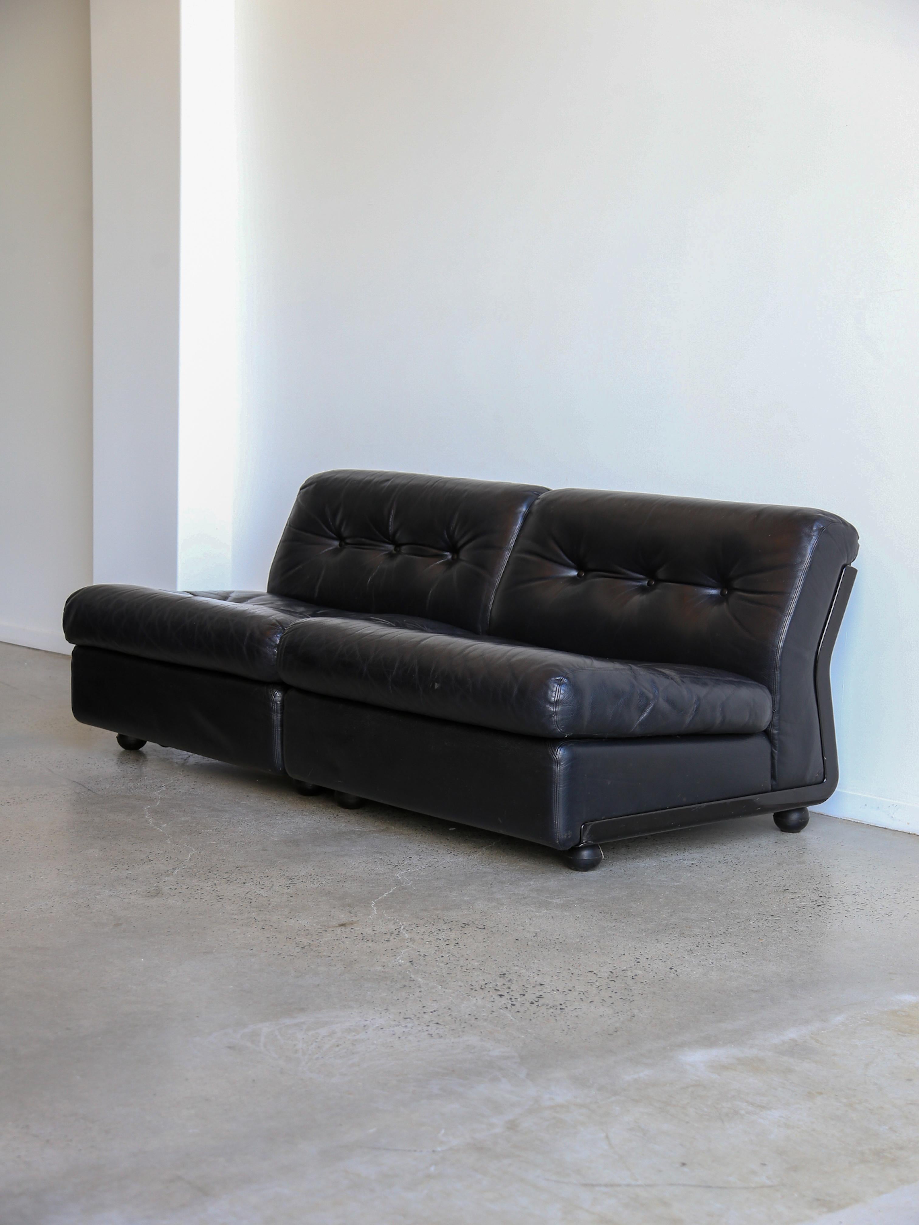 Amanta Modular Sofa in Black Leather Par Mario Bellini pour B&B Italia 1970 en vente 1