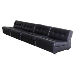 Amanta Modular Sofa in Black Leather By Mario Bellini for B&B Italia 1970