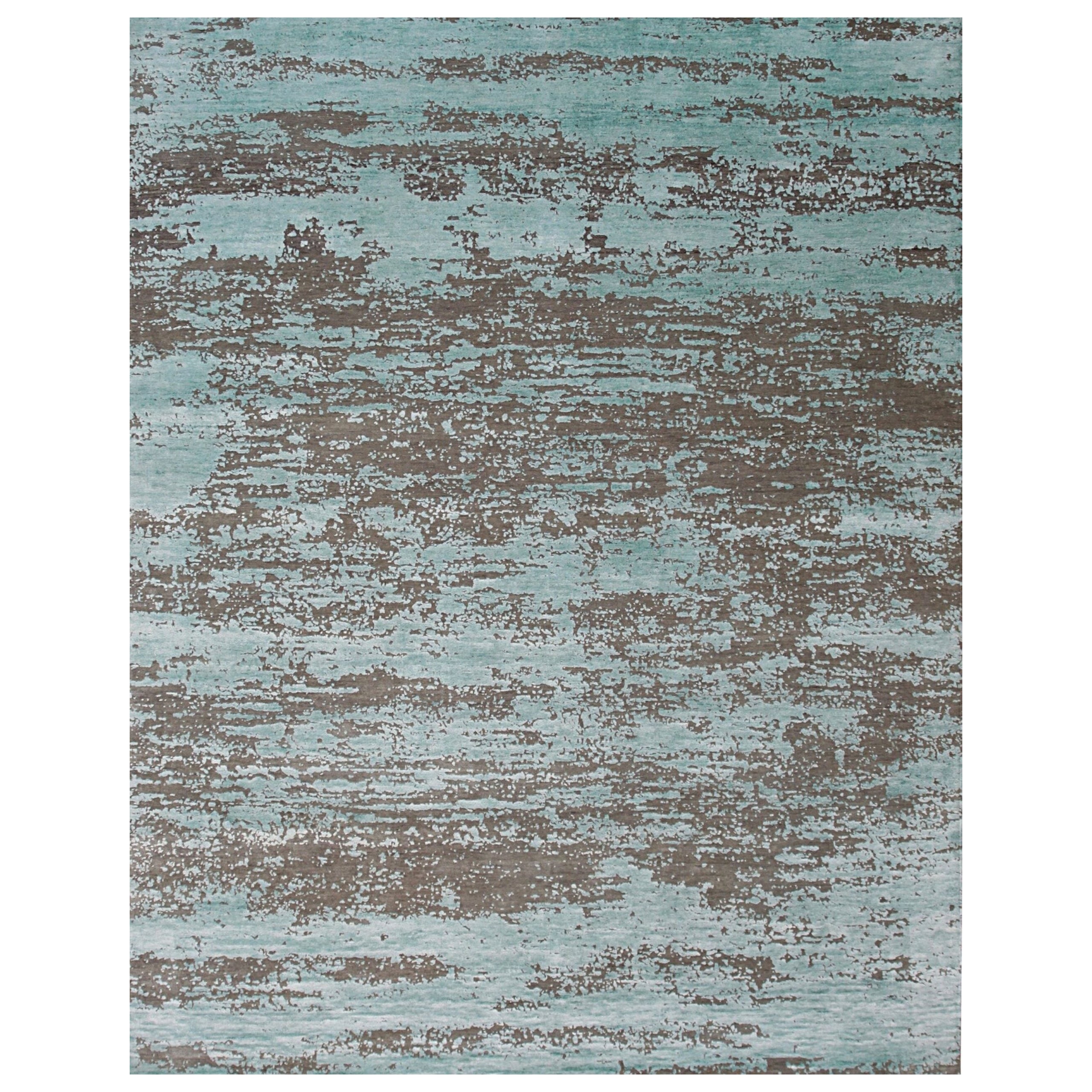 Amara Captivating Silver Hand-Knotted Wool Rug Carpet, Abstract Modern Design For Sale