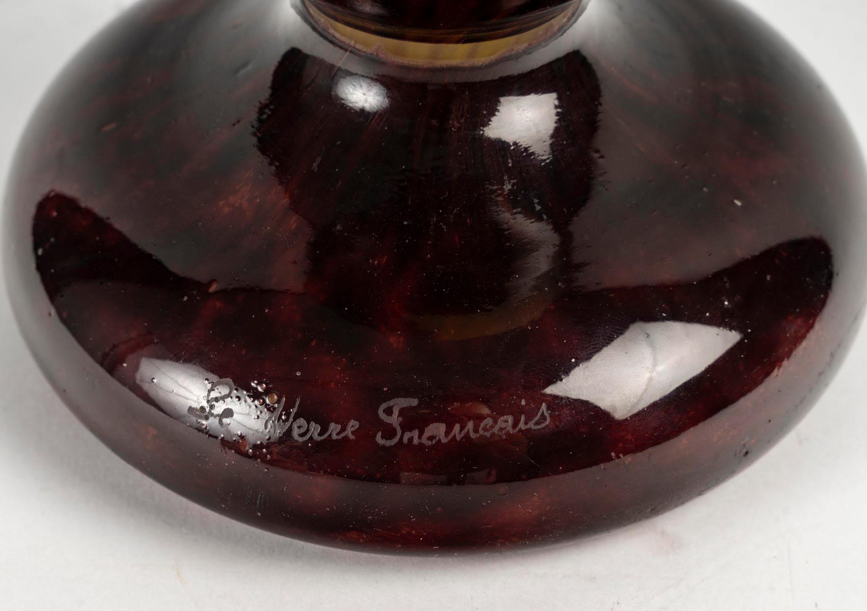 20ième siècle Vase Amarante par Charles Schneider pour Verre Français, 1930, Art Déco.
