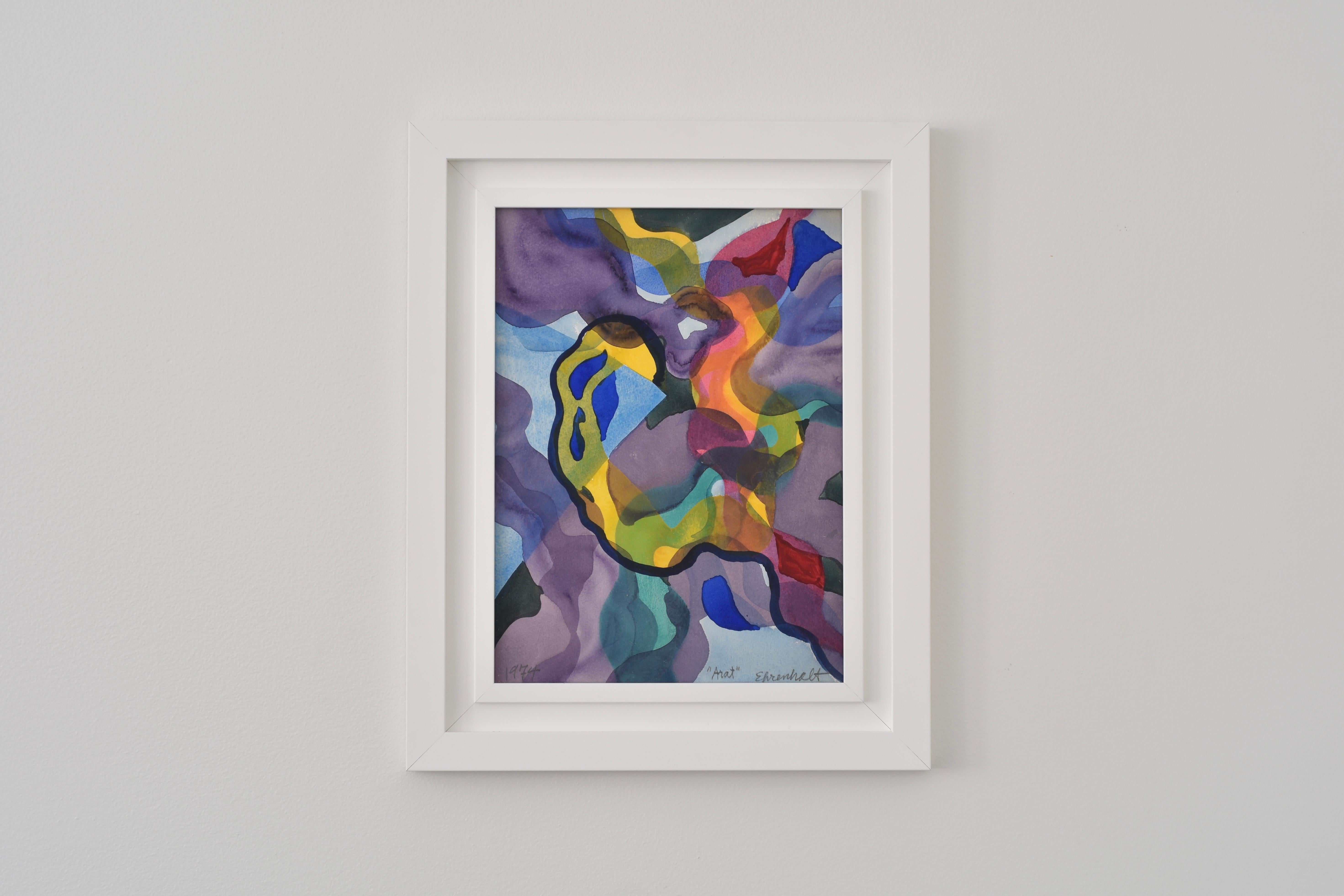 "Arat" Amaranth Ehrenhalt, peinture unique, femme expressionnisme abstrait, 1974.