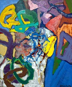 "Quintazi" Amaranth Ehrenhalt, huile sur toile, femme expressionniste abstraite, 1986.