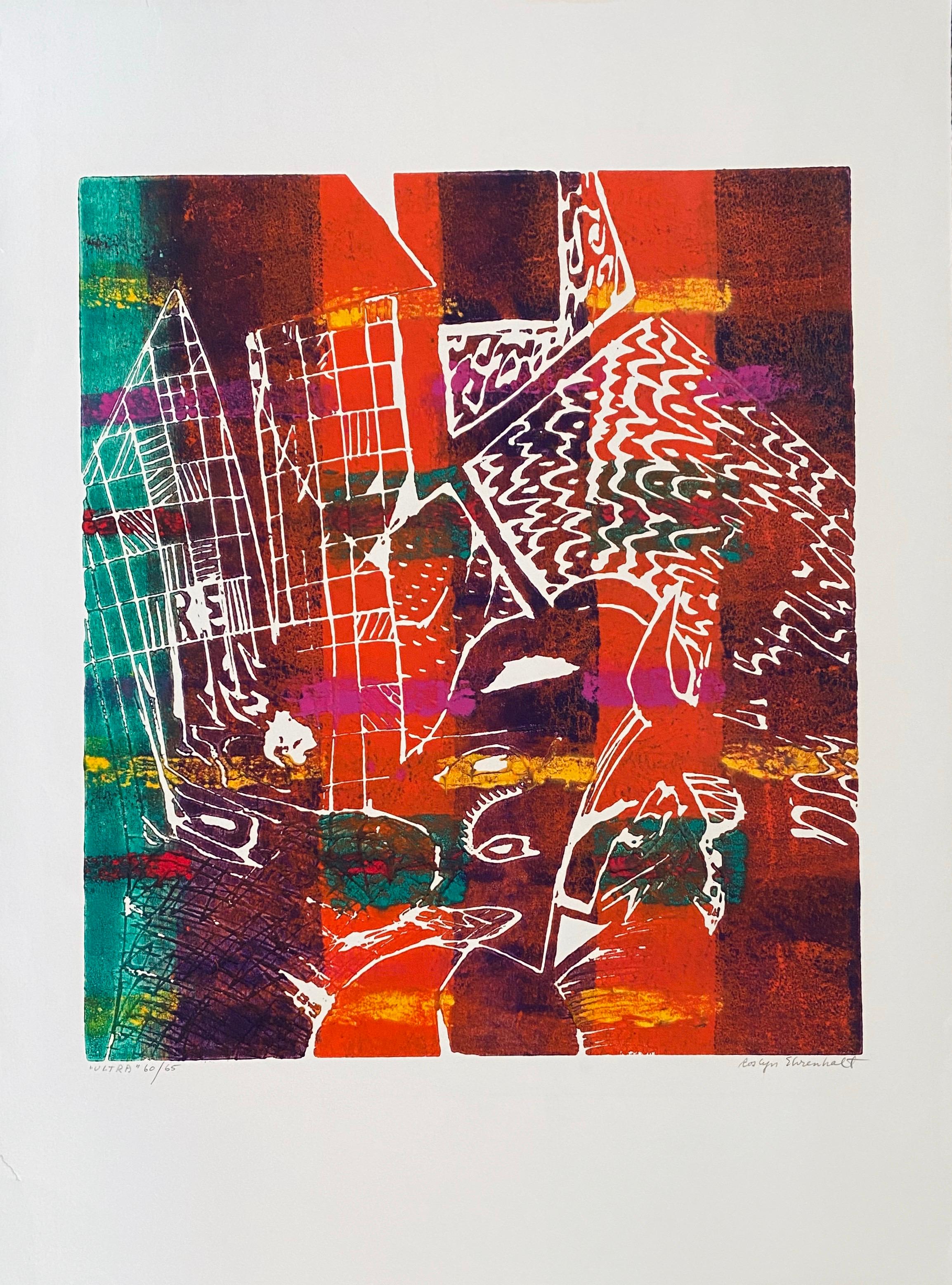 Color Embossed Lithograph Print New York Abstract Expressionist Woman Artist - Gray Abstract Print by Amaranth Ehrenhalt
