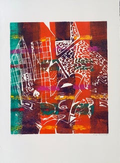 Color Embossed Lithograph Print New York Abstract Expressionist Woman Artist
