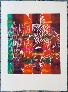 Impresión litográfica en relieve en color Nueva York Artista Expresionista Abstracto Femenino