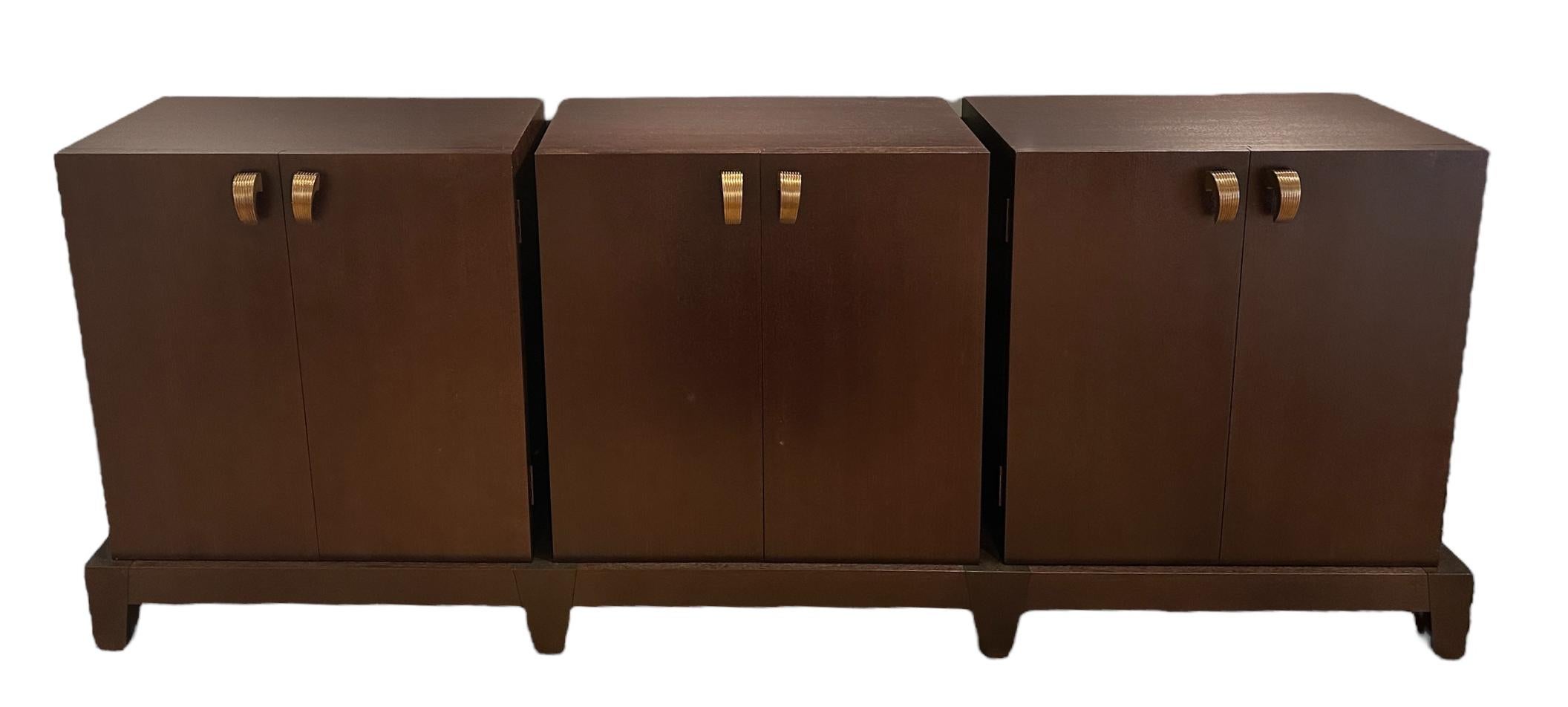 International Style Amarcord Credenza by Promemoria, Wooden Modular Cabinet with Bronze handles For Sale