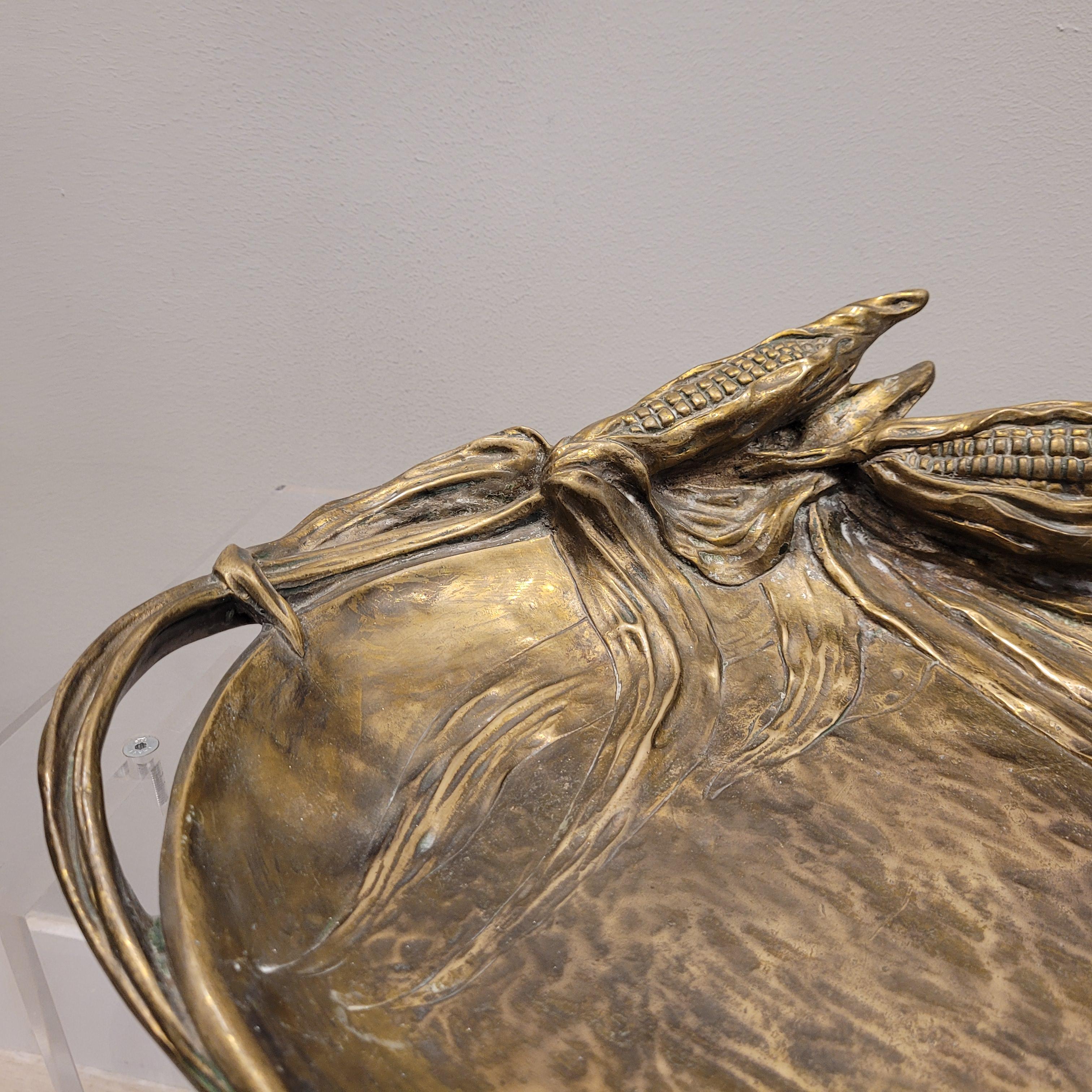 A.Marionnet French Bronze Centerpiece , Fruit Bowl Corn Cobs , signed For Sale 4