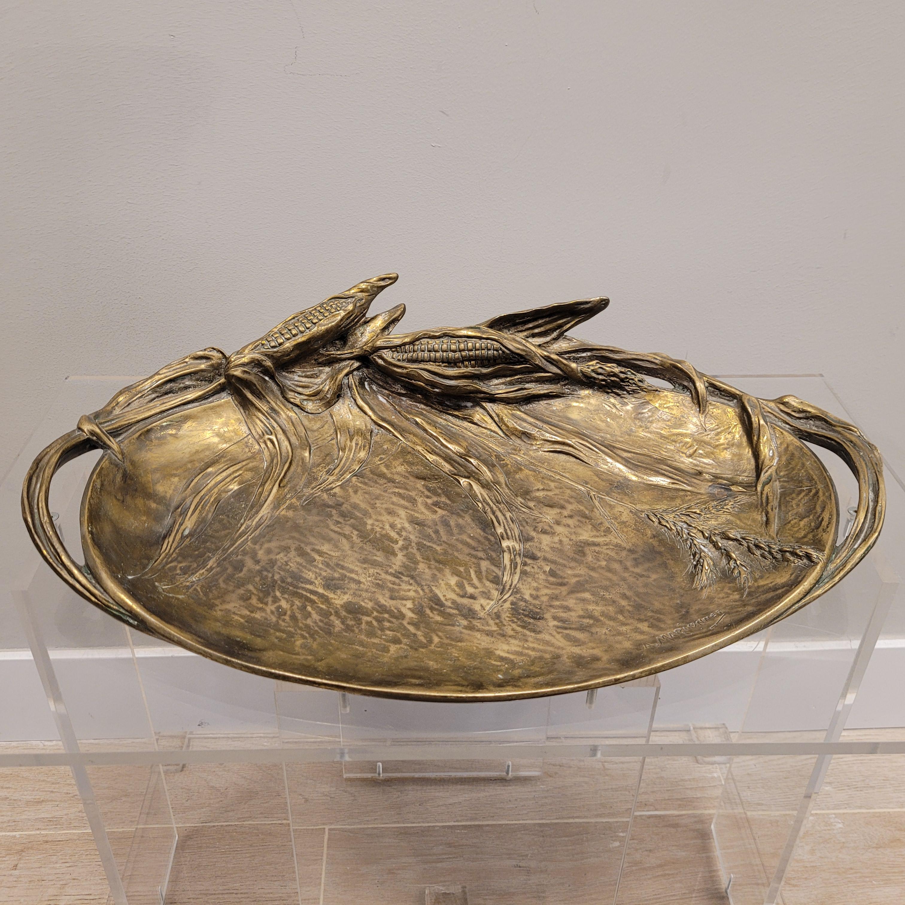 A.Marionnet French Bronze Centerpiece , Fruit Bowl Corn Cobs , signed 8