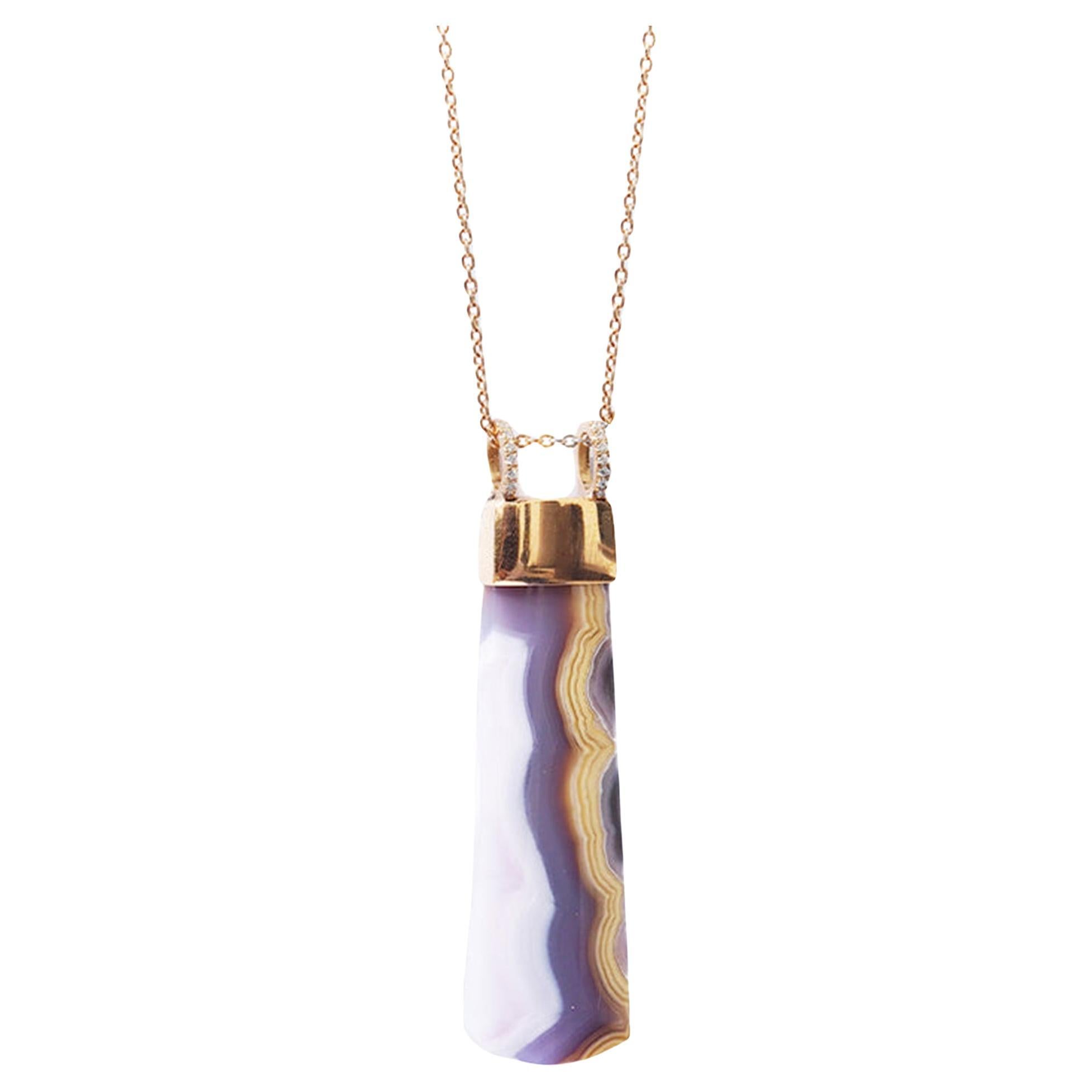 Ciondolo AMARIS, goccia di agata (5,5 cm), oro rosa 18 carati con ganci di diamante
