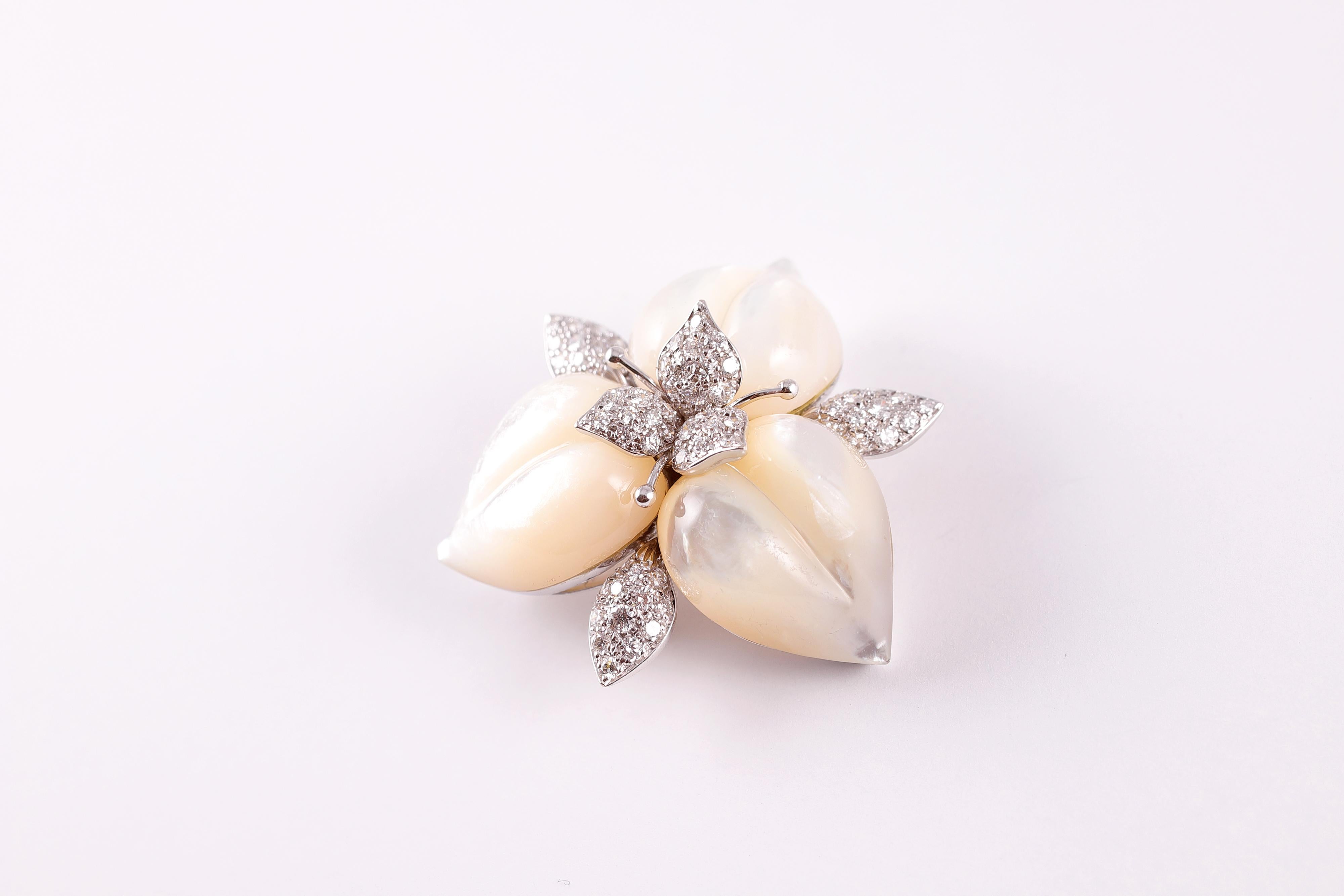 Amarosa Mother of Pearl Diamond Brooch For Sale 1