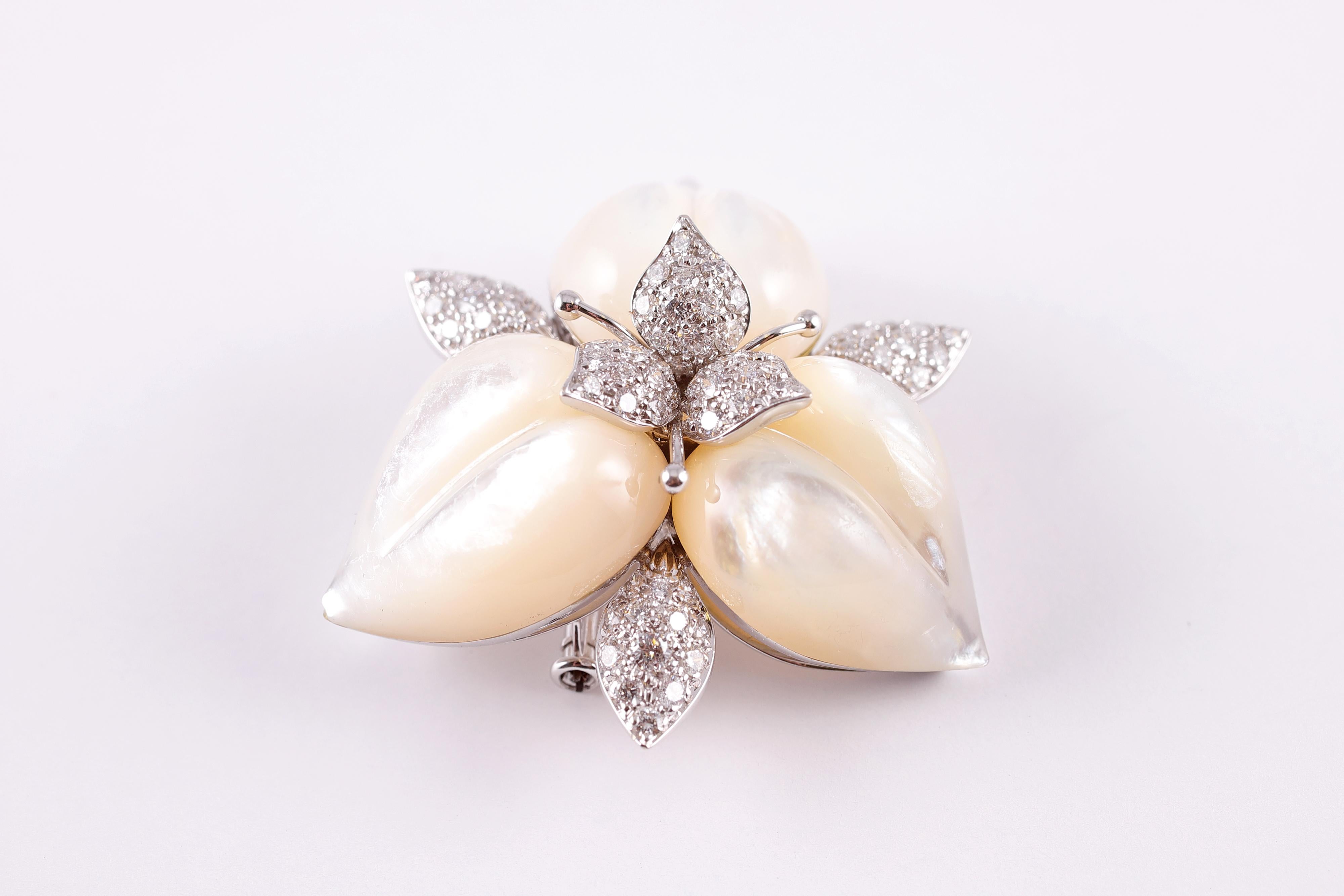 Amarosa Mother of Pearl Diamond Brooch For Sale 2