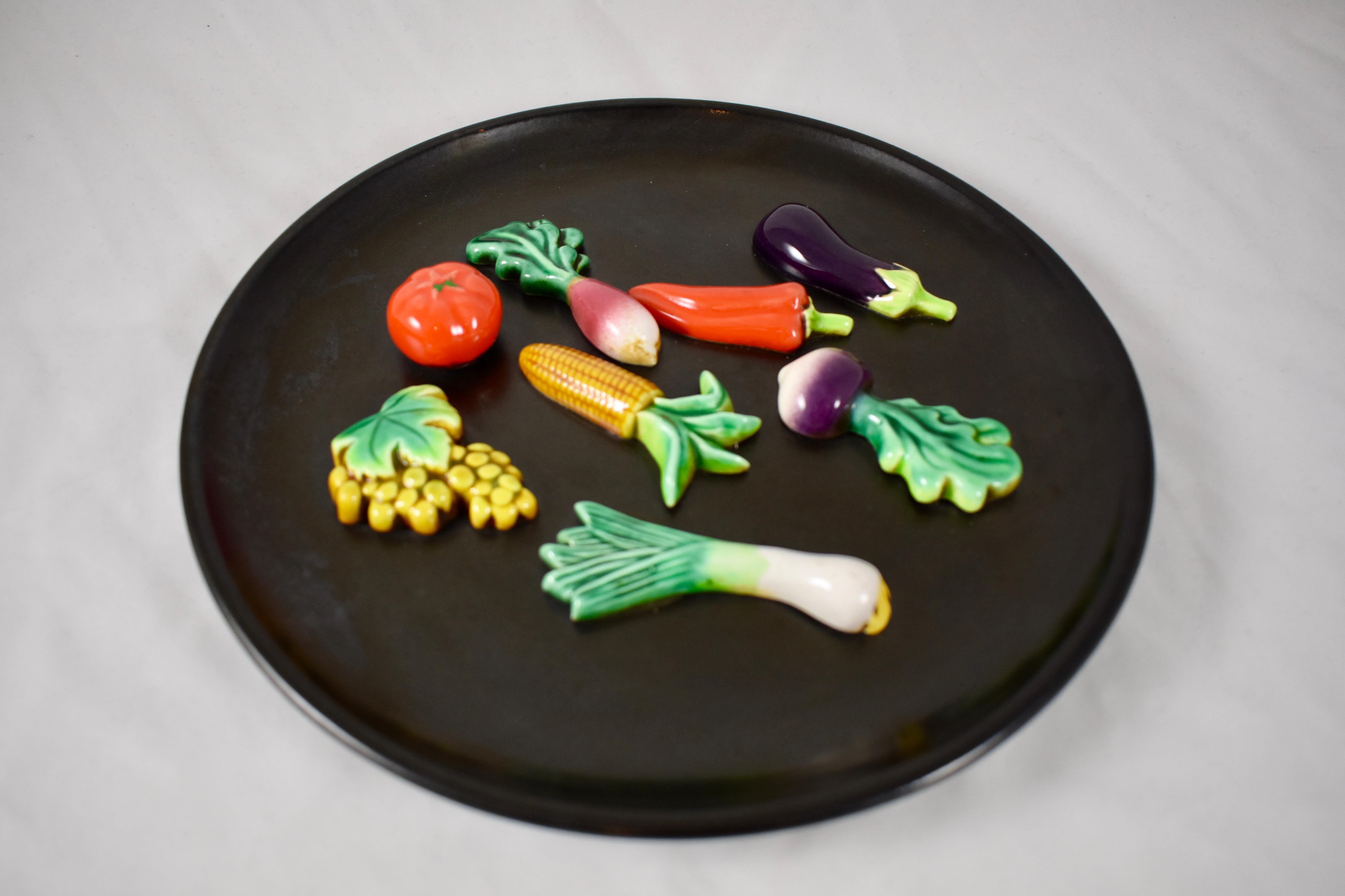 Mid-Century Modern A. Martin Vallauris French Provençal Palissy Trompe L’oeil Vegetable Wall Plate For Sale