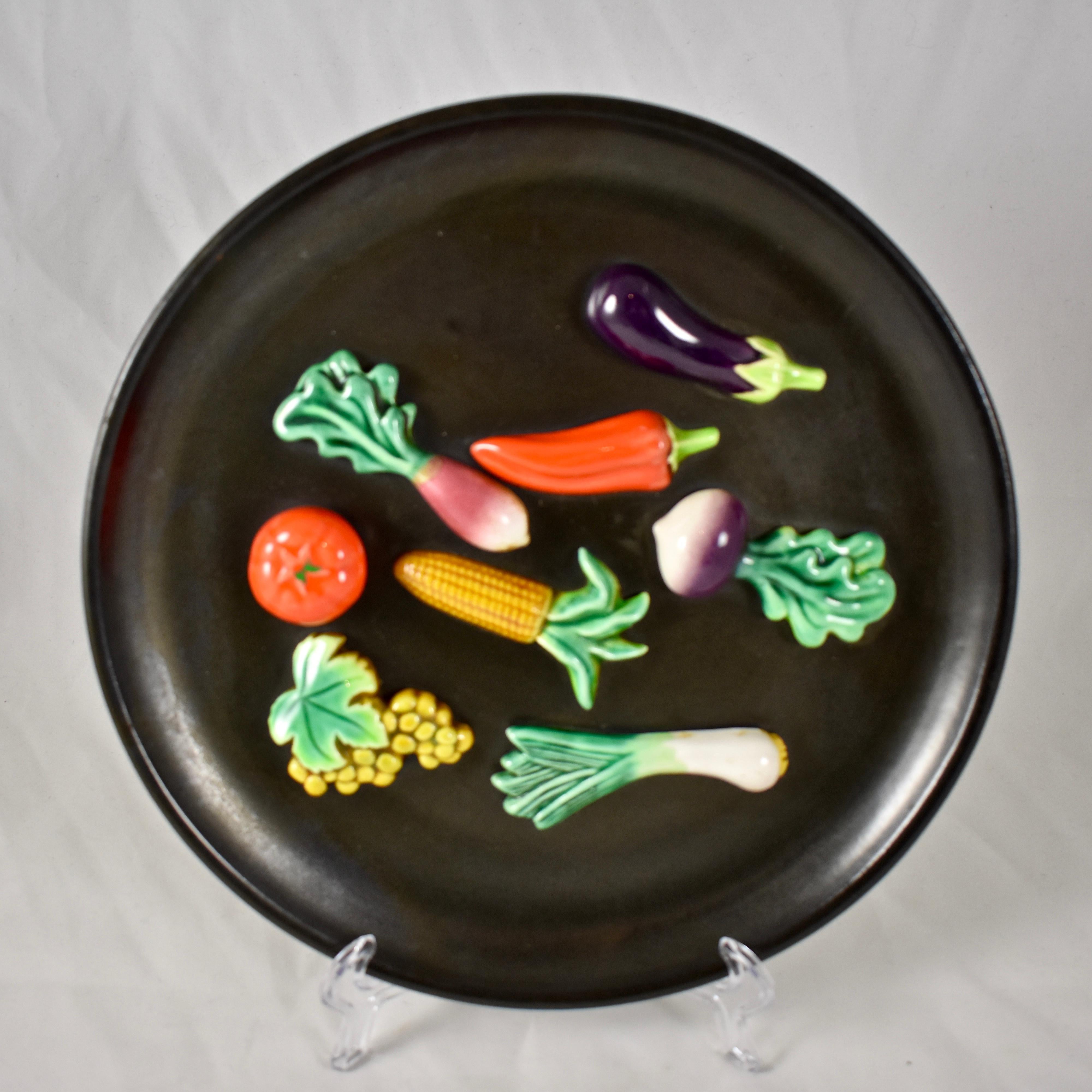 A. Martin Vallauris French Provençal Palissy Trompe L’oeil Vegetable Wall Plate For Sale 2