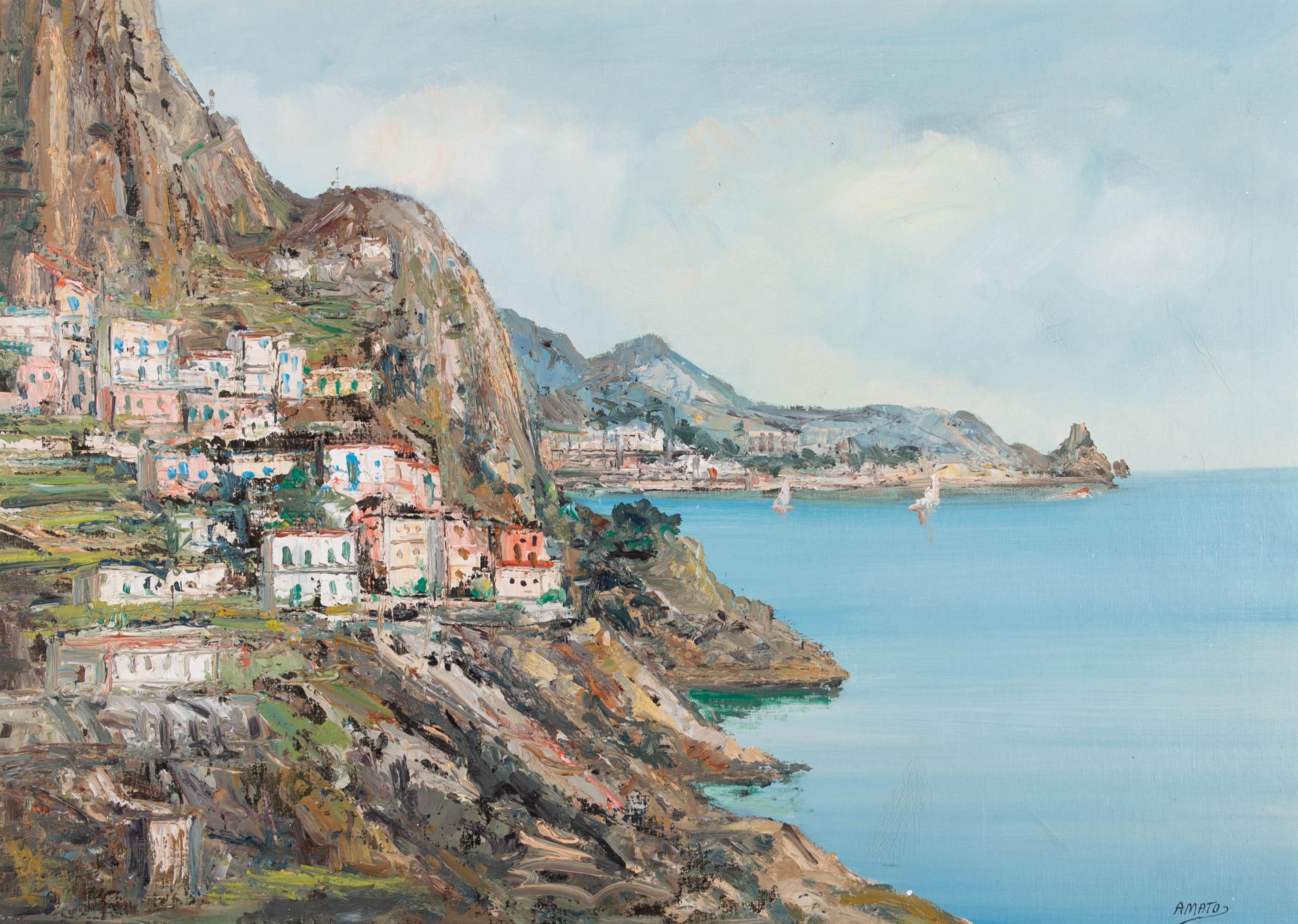 Amato - Olio contemporaneo, Vista costiera continentale in vendita 2